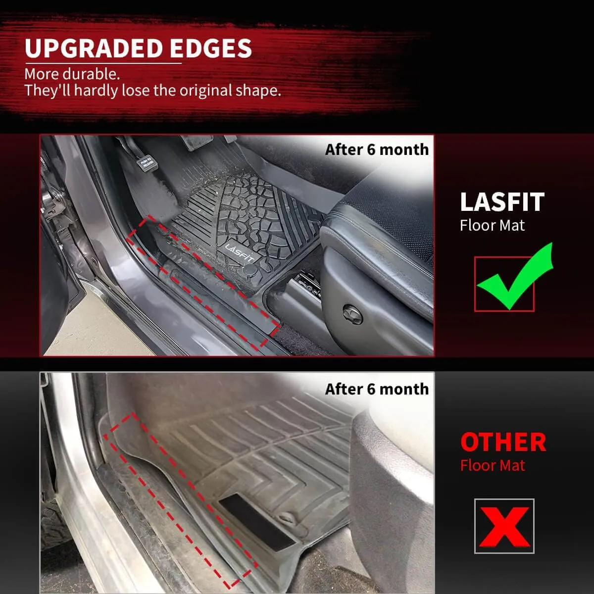 LASFIT Floor Mats for Jeep Wrangler JK 2014-2018 Unlimited 4-Door (NOT for JL or 2-Door) All Weather TPE Custom Fit Car Mats Floor Liners 1st & 2nd Row, Black