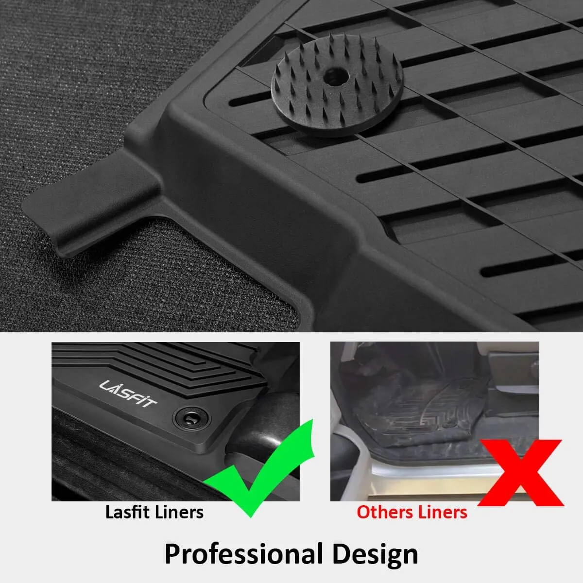 LASFIT Floor Mats for Jeep Wrangler JK 2014-2018 Unlimited 4-Door (NOT for JL or 2-Door) All Weather TPE Custom Fit Car Mats Floor Liners 1st & 2nd Row, Black