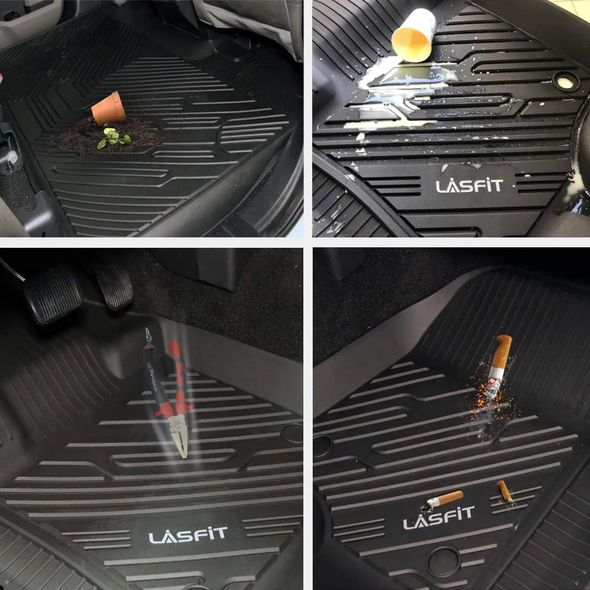 LASFIT Floor Mats for Jeep Wrangler JK 2014-2018 Unlimited 4-Door (NOT for JL or 2-Door) All Weather TPE Custom Fit Car Mats Floor Liners 1st & 2nd Row, Black