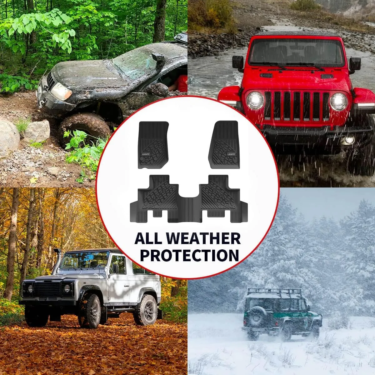 LASFIT Floor Mats for Jeep Wrangler JK 2014-2018 Unlimited 4-Door (NOT for JL or 2-Door) All Weather TPE Custom Fit Car Mats Floor Liners 1st & 2nd Row, Black