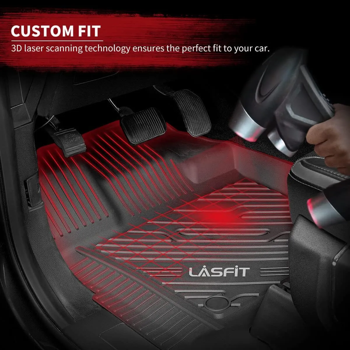 LASFIT Floor Mats for Jeep Wrangler JK 2014-2018 Unlimited 4-Door (NOT for JL or 2-Door) All Weather TPE Custom Fit Car Mats Floor Liners 1st & 2nd Row, Black