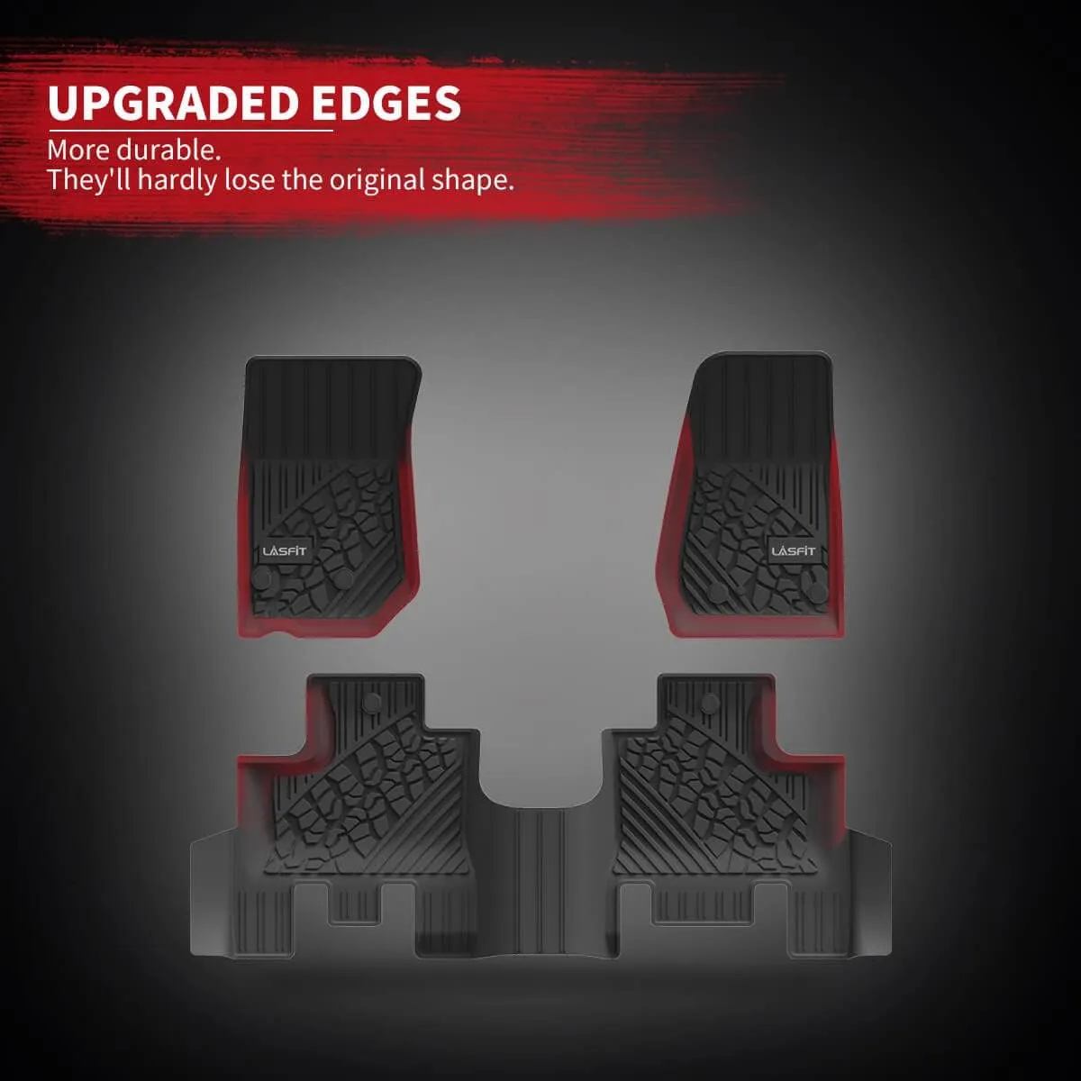 LASFIT Floor Mats for Jeep Wrangler JK 2014-2018 Unlimited 4-Door (NOT for JL or 2-Door) All Weather TPE Custom Fit Car Mats Floor Liners 1st & 2nd Row, Black