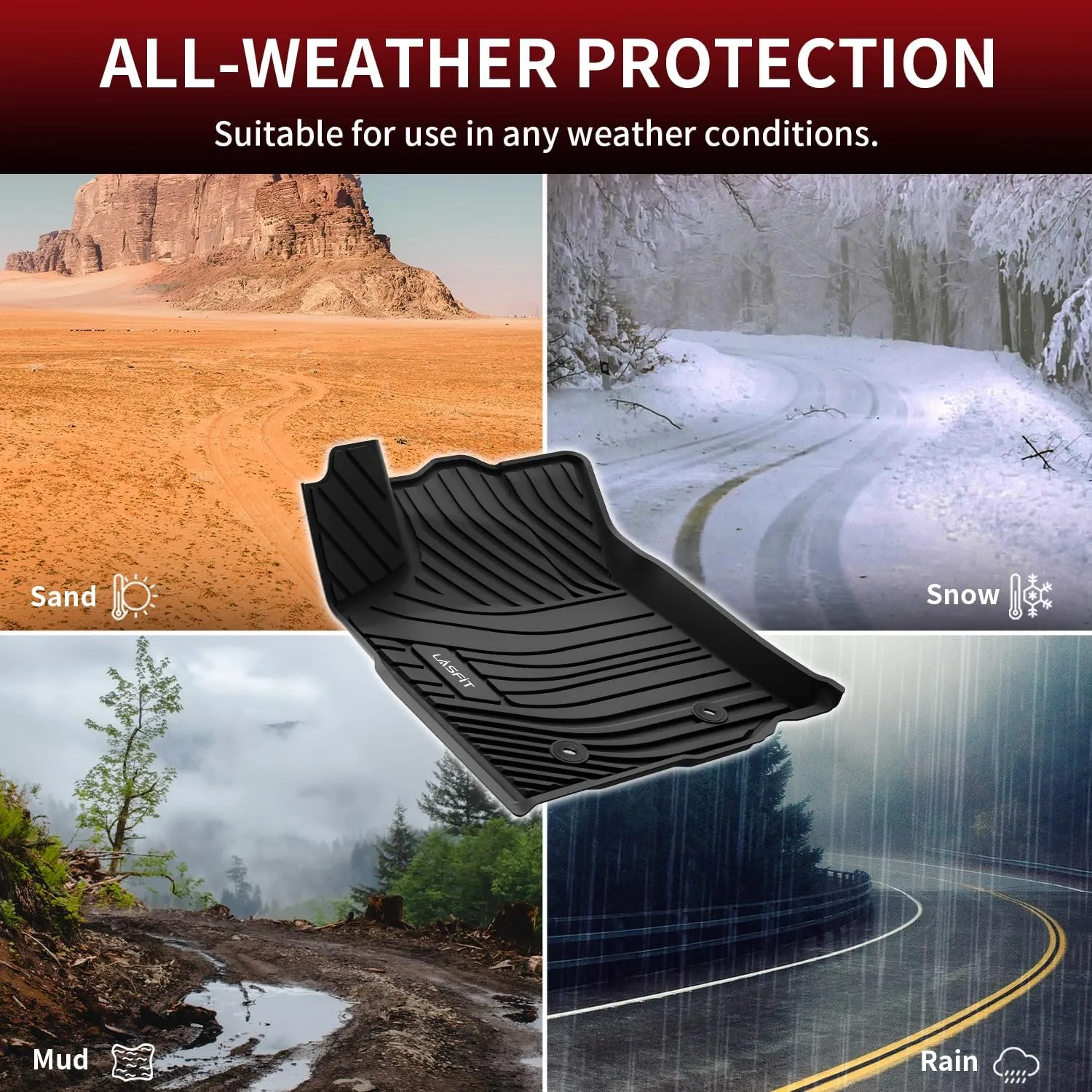 LASFIT Floor Mats for Toyota Tacoma 2016-2023 Double Cab (Only for Automatic) All Weather Custom Fit Floor Liner for Tacoma SR/SR5/TRD/Limited/Trail TPE Mats Front&Rear 2 Row Car Mats, Black