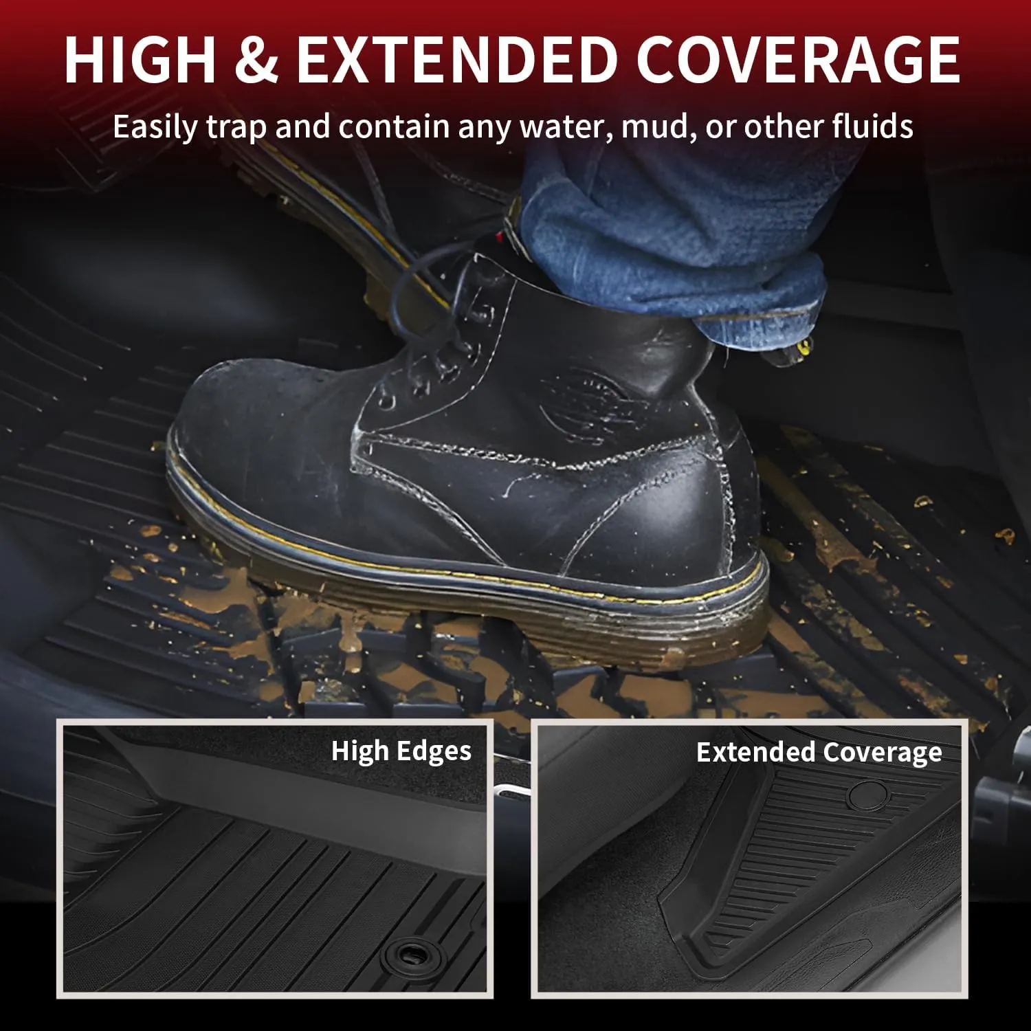 LASFIT Floor Mats for Toyota Tacoma 2016-2023 Double Cab (Only for Automatic) All Weather Custom Fit Floor Liner for Tacoma SR/SR5/TRD/Limited/Trail TPE Mats Front&Rear 2 Row Car Mats, Black