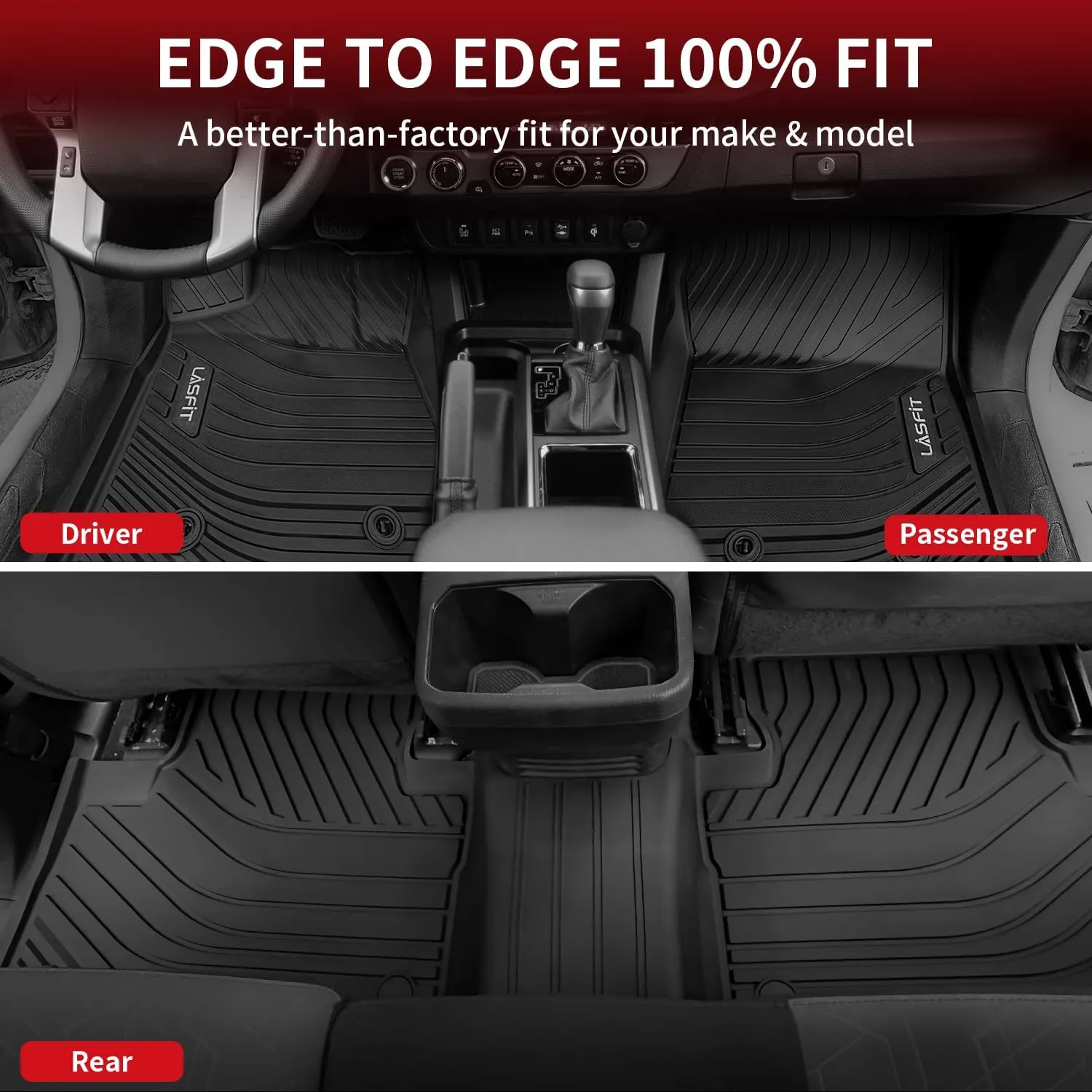LASFIT Floor Mats for Toyota Tacoma 2016-2023 Double Cab (Only for Automatic) All Weather Custom Fit Floor Liner for Tacoma SR/SR5/TRD/Limited/Trail TPE Mats Front&Rear 2 Row Car Mats, Black