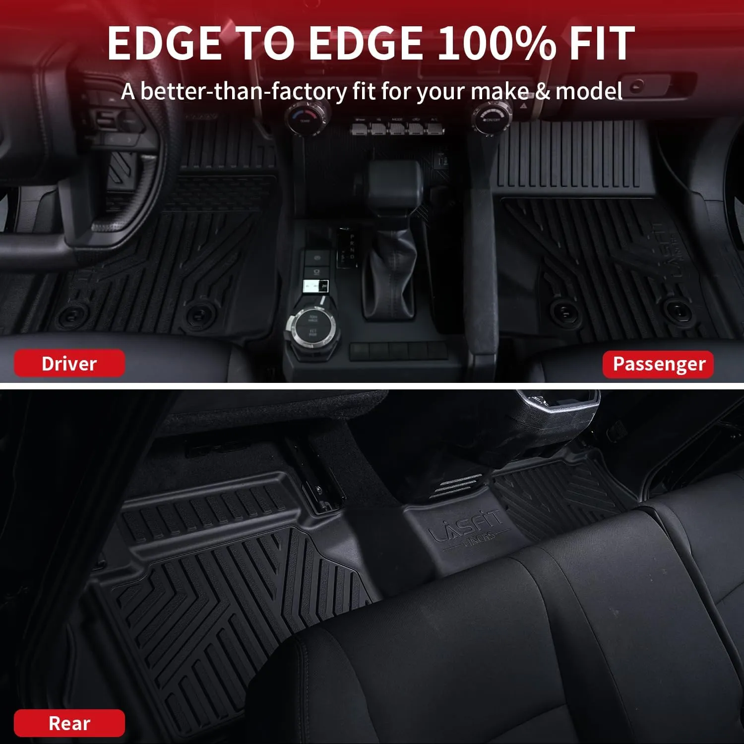 LASFIT Floor Mats for Toyota Tacoma 2024 2025 Double Cab (Not fit Hybrid) All Weather Floor Liner for Tacoma TRD/SR/SR5/limited TPE Custom Fit Car Mats Front&Rear 2 Row Mats,Black (Automatic Trans)