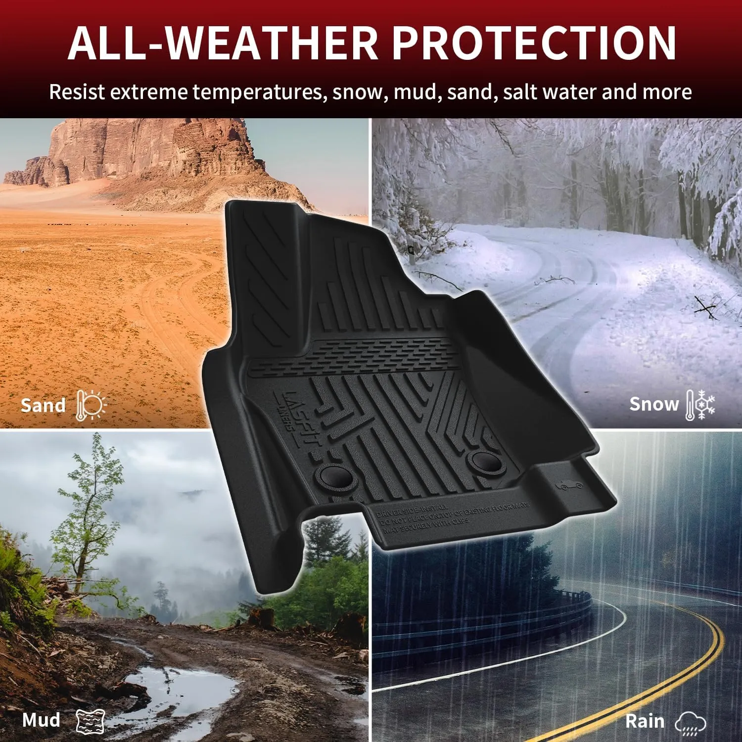 LASFIT Floor Mats for Toyota Tacoma 2024 2025 Double Cab (Not fit Hybrid) All Weather Floor Liner for Tacoma TRD/SR/SR5/limited TPE Custom Fit Car Mats Front&Rear 2 Row Mats,Black (Automatic Trans)