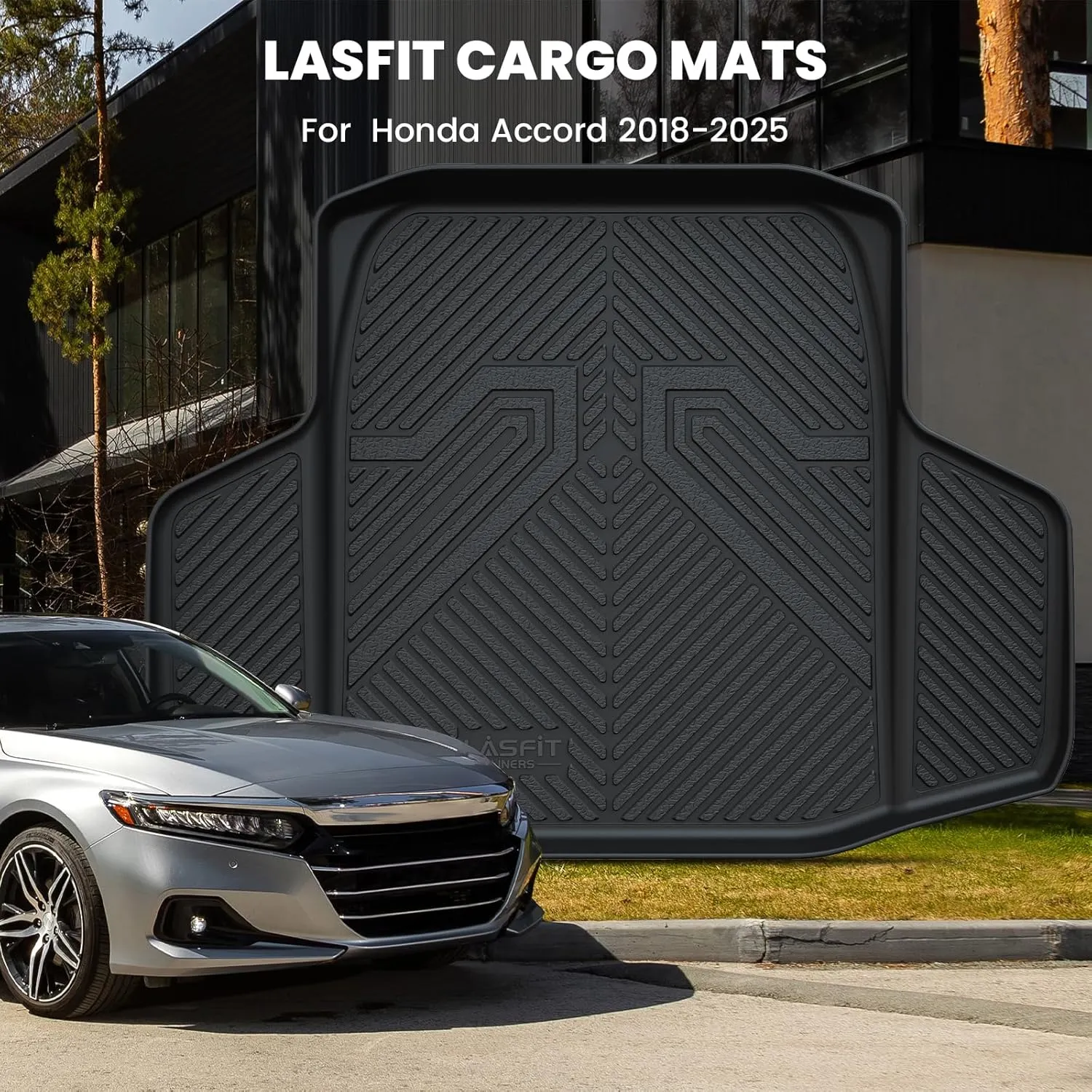 LASFIT Trunk Mat for Honda Accord Seden 2018 2019 2020 2021 2022 2023 2024 2025 (Include Hybrid Models), All Weather TPE Custom Fit Accord Trunk Liner Trunk Tray Cargo Liner Accessories, Black