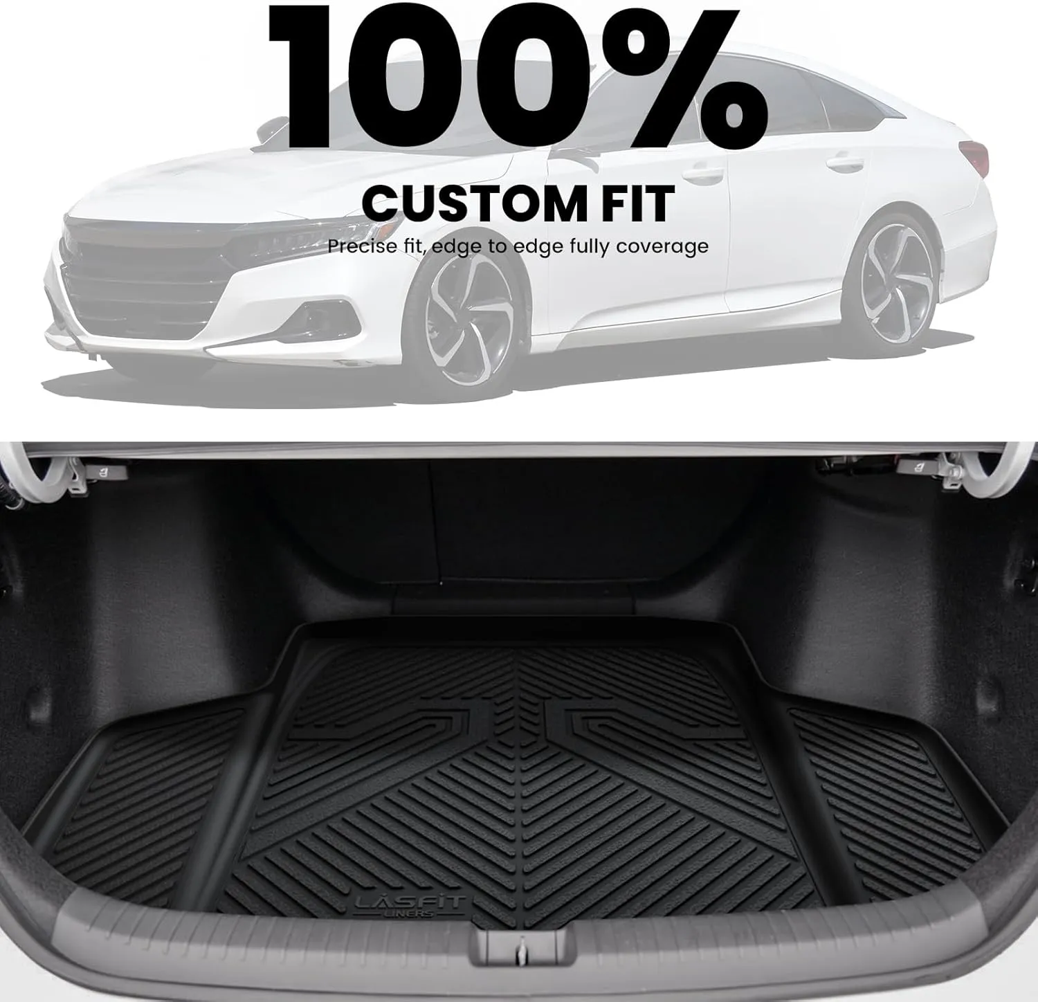 LASFIT Trunk Mat for Honda Accord Seden 2018 2019 2020 2021 2022 2023 2024 2025 (Include Hybrid Models), All Weather TPE Custom Fit Accord Trunk Liner Trunk Tray Cargo Liner Accessories, Black