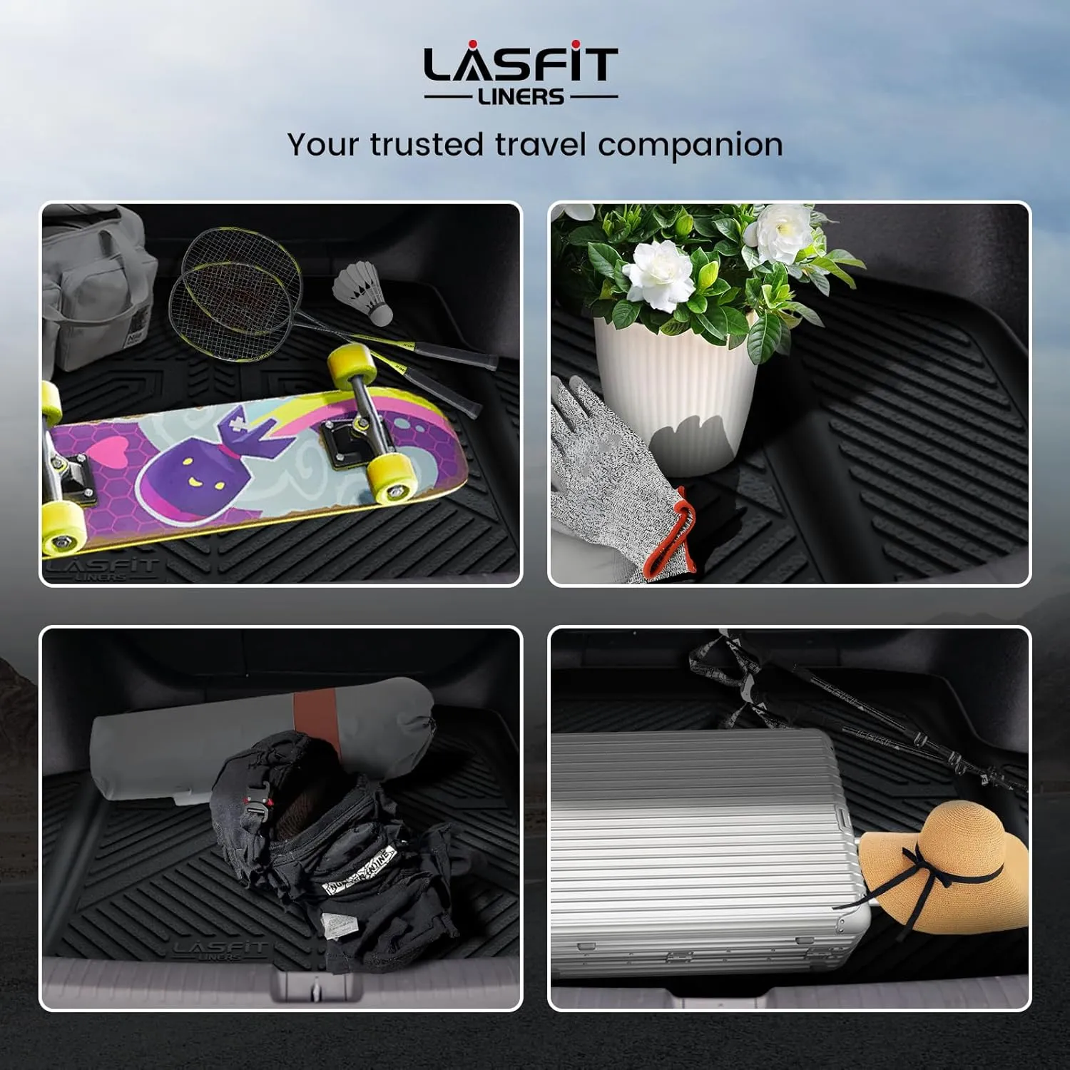 LASFIT Trunk Mat for Honda Accord Seden 2018 2019 2020 2021 2022 2023 2024 2025 (Include Hybrid Models), All Weather TPE Custom Fit Accord Trunk Liner Trunk Tray Cargo Liner Accessories, Black
