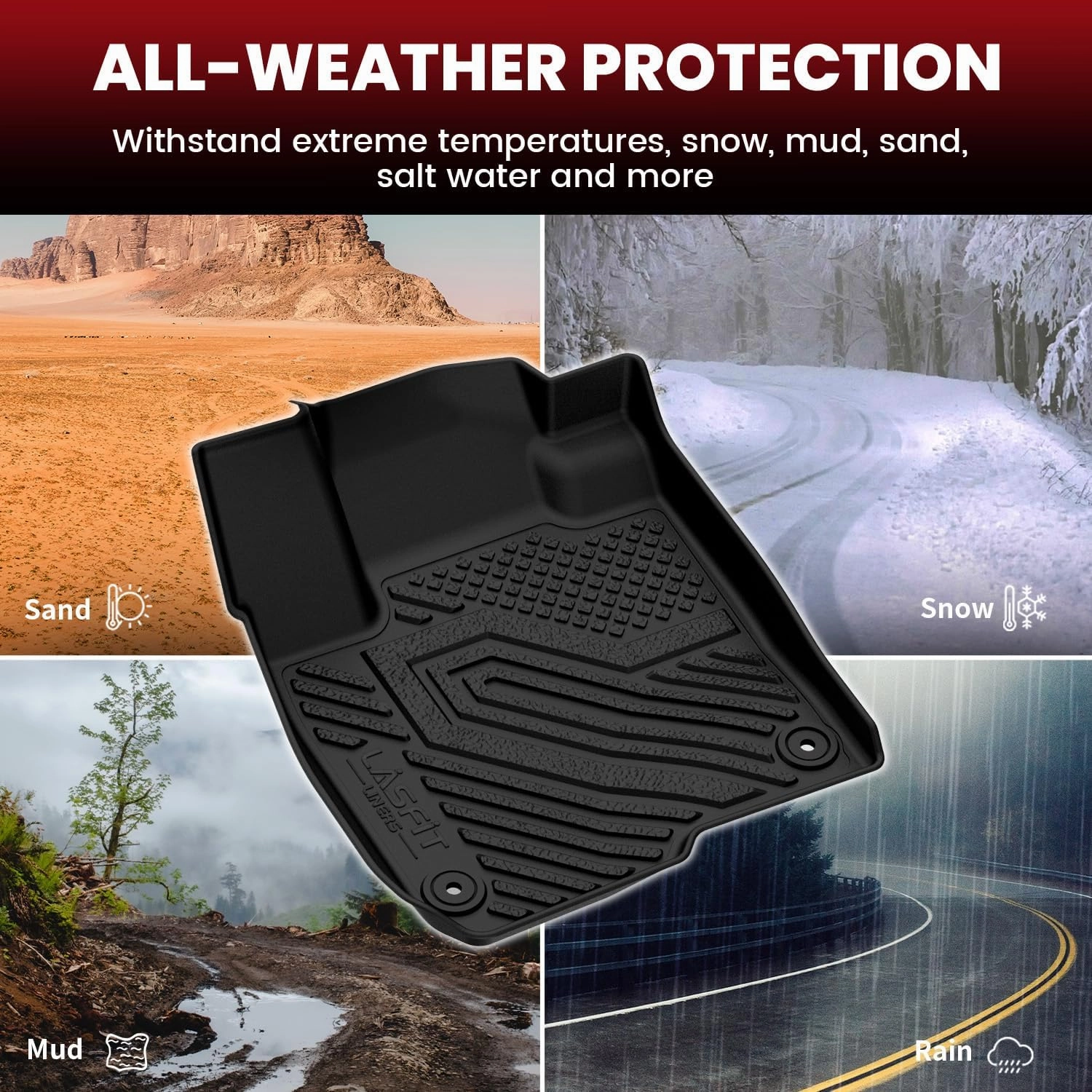 LASFIT Floor Mats for Honda HRV 2023 2024 2025 2026 (Include Hybrid) & for Acura ADX 2025, All Weather TPE Custom Fit HR-V Odorless Anti-Slip Floor Liner Accessories, 1st & 2nd Row, Black