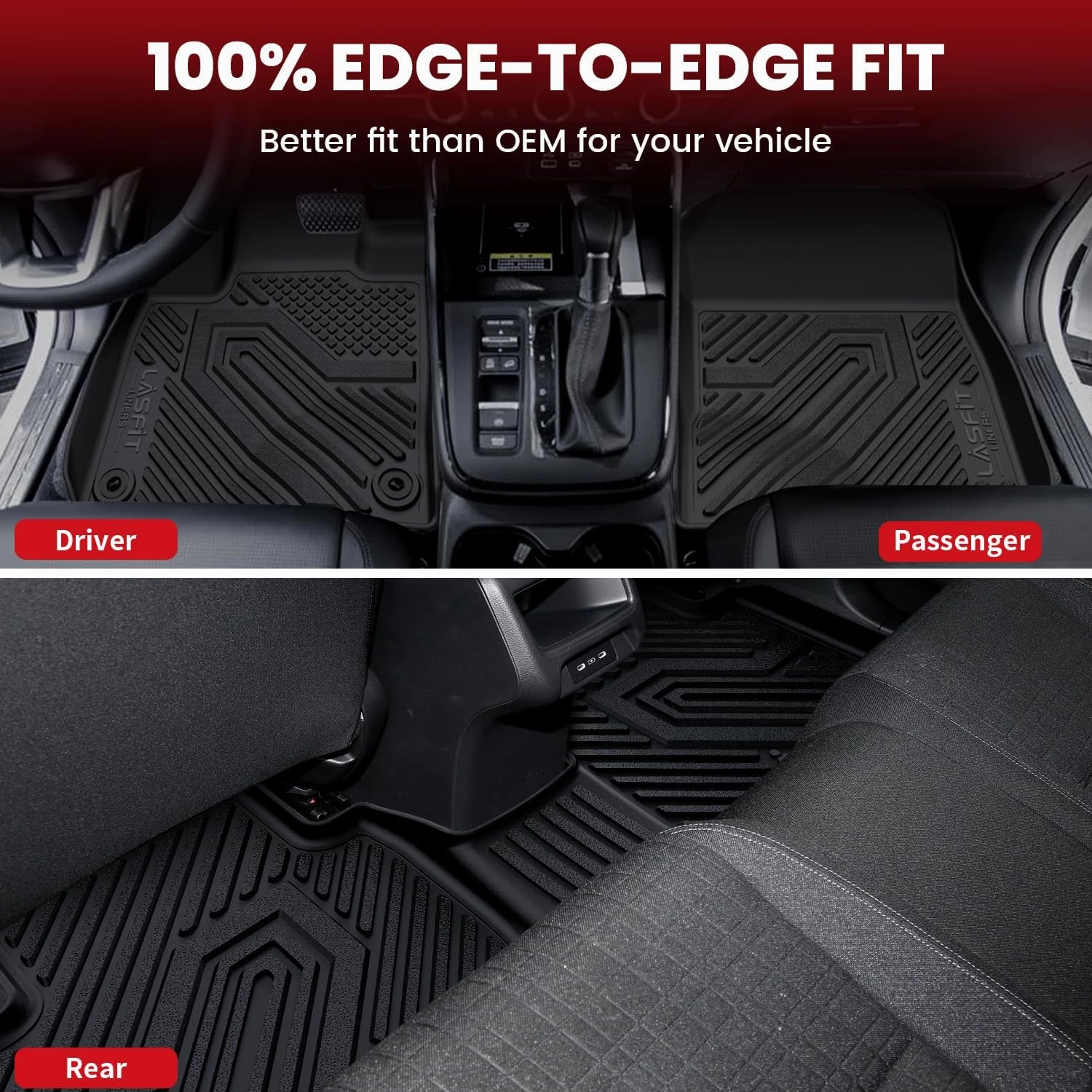 LASFIT Floor Mats for Honda HRV 2023 2024 2025 2026 (Include Hybrid) & for Acura ADX 2025, All Weather TPE Custom Fit HR-V Odorless Anti-Slip Floor Liner Accessories, 1st & 2nd Row, Black