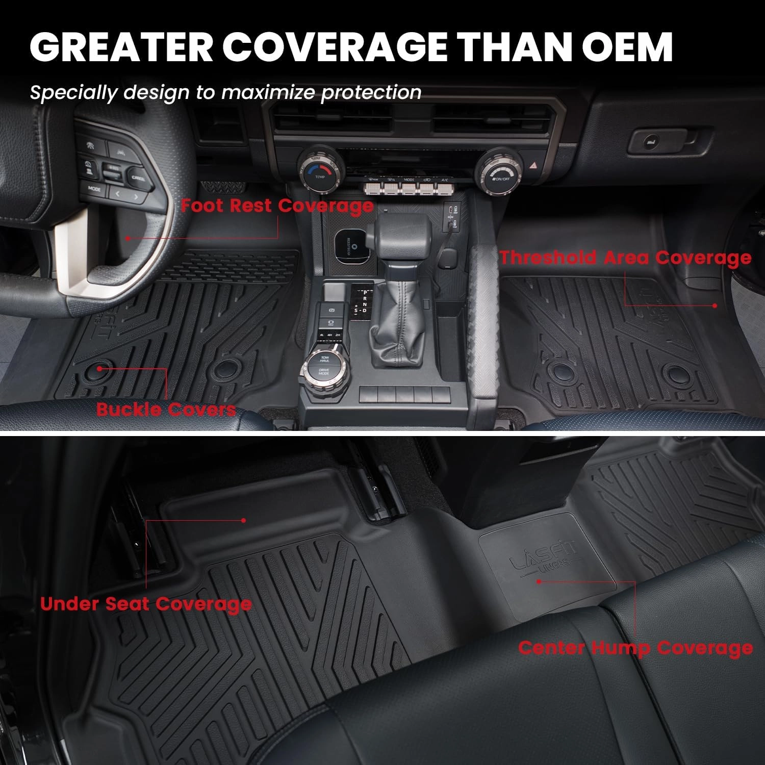 LASFIT Floor Mats for Toyota 4Runner 2025 5 Seats(Not fit Hybrid) wtih Trunk mat&backrest mat, All Weather TPE Custom Fit Floor Liner for 4 Runner SR5/TRD/Limited 6th gen Front&Rear Car Mats, Black