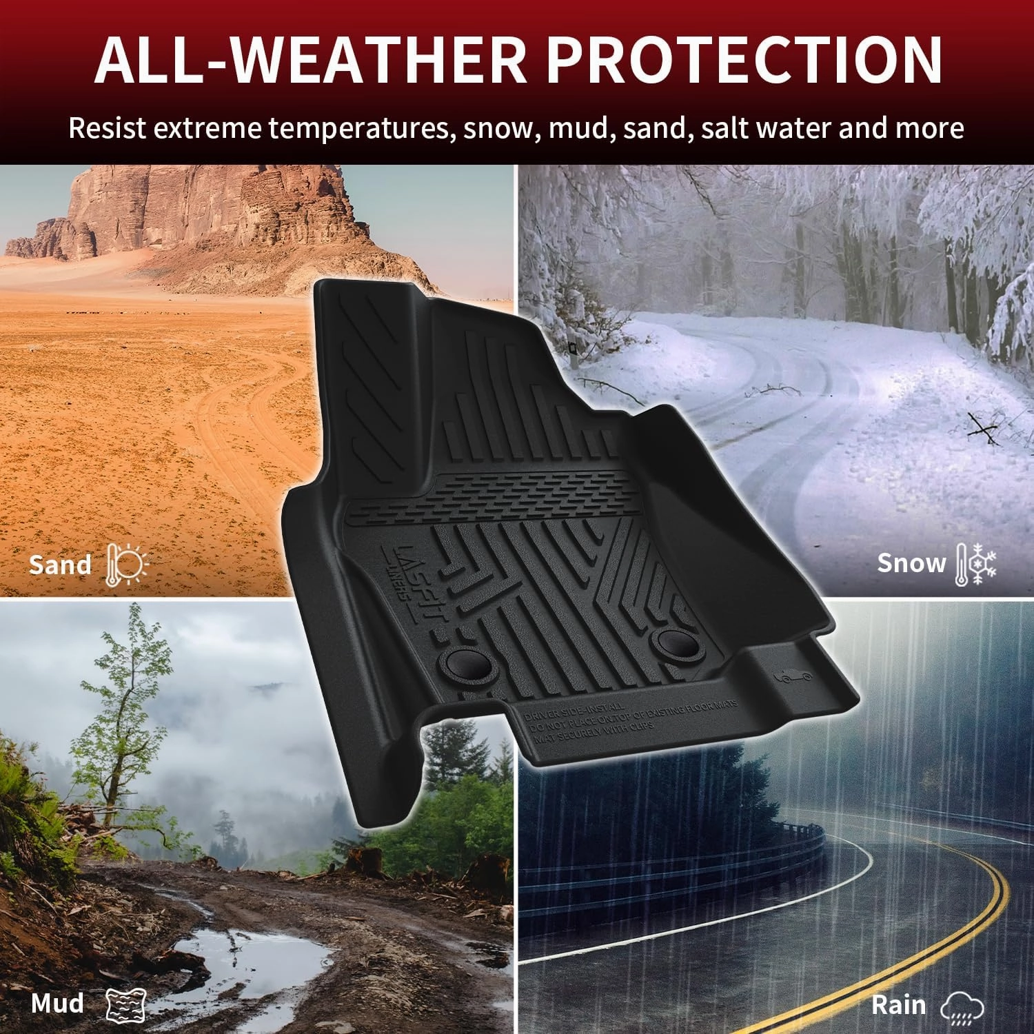 LASFIT Floor Mats for Toyota Tacoma 2024 2025 Double Cab (Not fit Hybrid) All Weather Floor Liner for Tacoma TRD/SR/SR5/limited TPE Custom Fit Car Mats Front&Rear 2 Row Mats,Black (Automatic Trans)