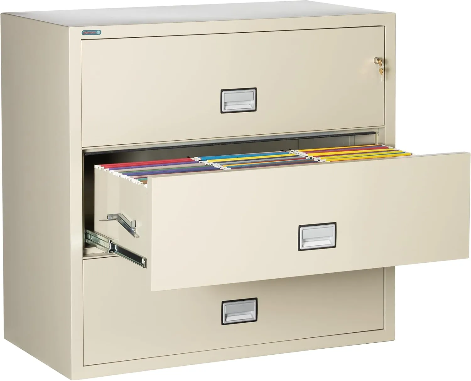 Lateral 44 inch 3-Drawer Fireproof File Cabinet with Key Lock, Water Seal, Putty, LAT3W44P