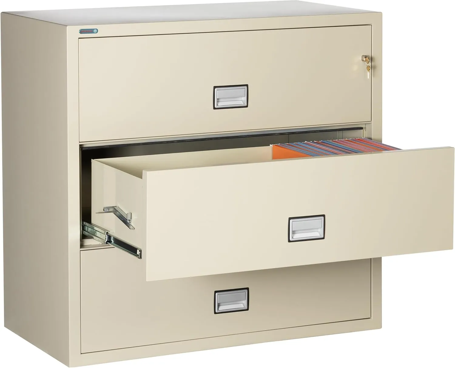 Lateral 44 inch 3-Drawer Fireproof File Cabinet with Key Lock, Water Seal, Putty, LAT3W44P
