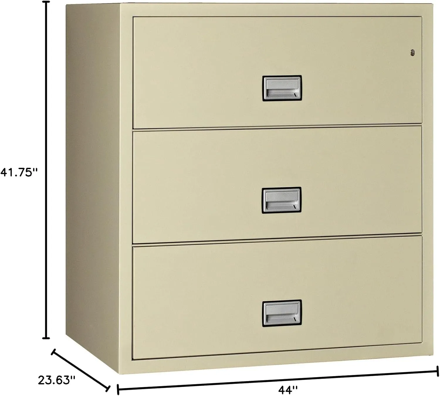 Lateral 44 inch 3-Drawer Fireproof File Cabinet with Key Lock, Water Seal, Putty, LAT3W44P