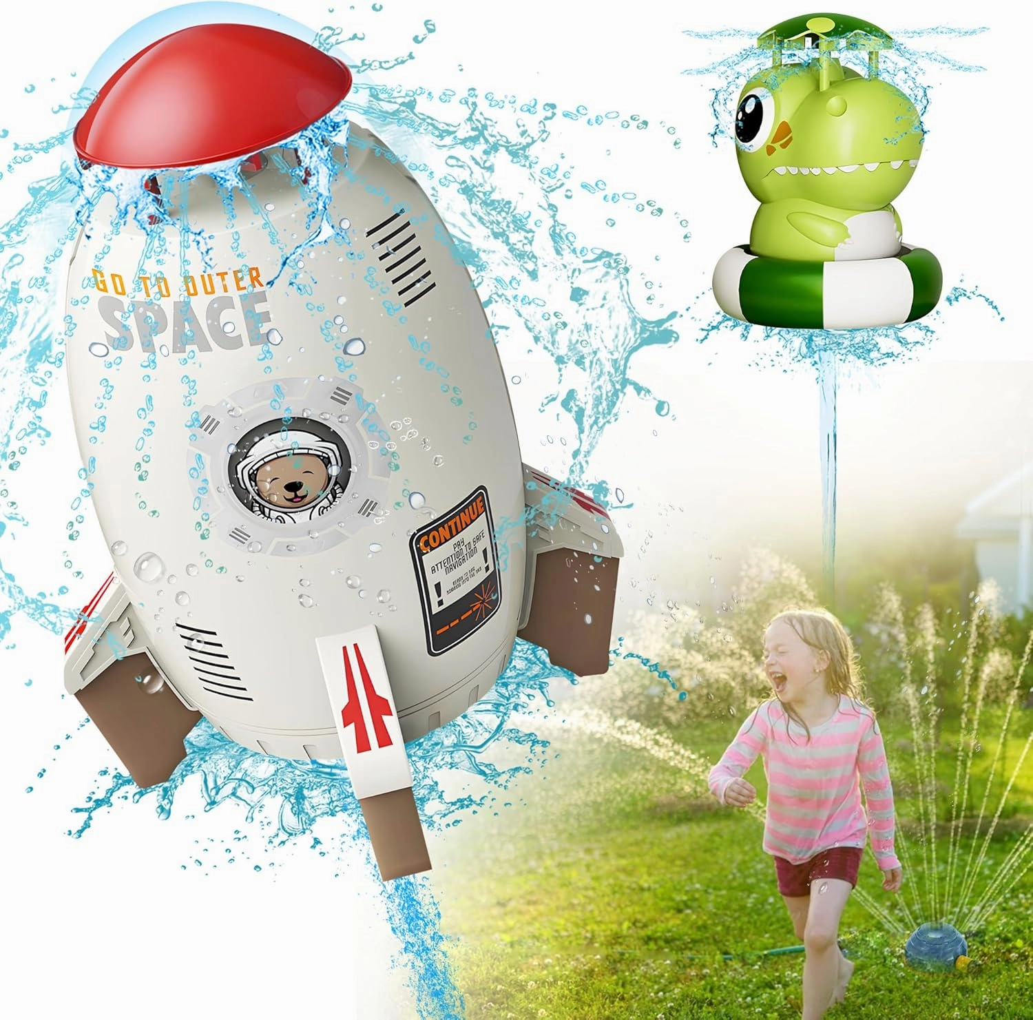 Launch Water Rocket Kids Water Toys for The Backyard Sprinkler Toy Outdoor Kids' Toys Summer Rocket Garden Sprinkler for 3 4 5 6 7 8 Year Old (Crocodile)