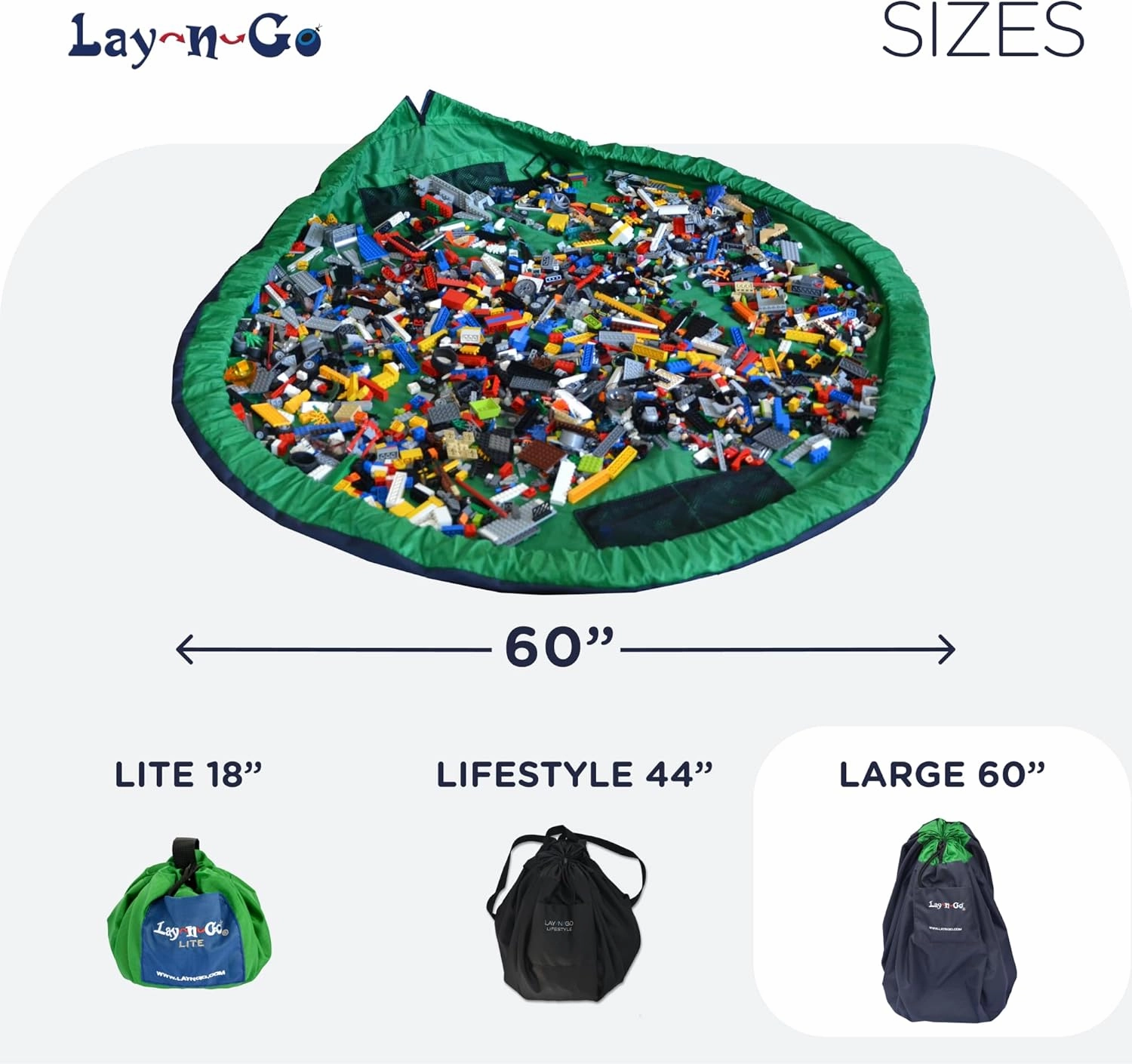 Lay-n-Go 2-in-1 Portable Drawstring Toys Storage Organizer and Play Mat for Room and Travel, Made for Kids and Toddlers with a Durable Patented Design