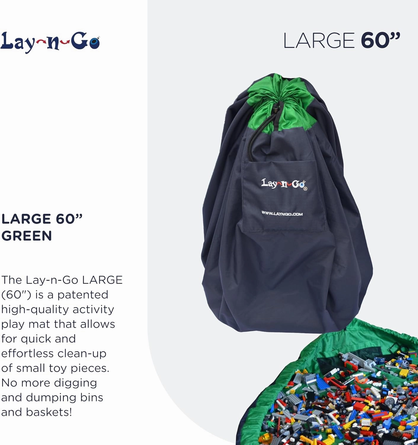 Lay-n-Go 2-in-1 Portable Drawstring Toys Storage Organizer and Play Mat for Room and Travel, Made for Kids and Toddlers with a Durable Patented Design