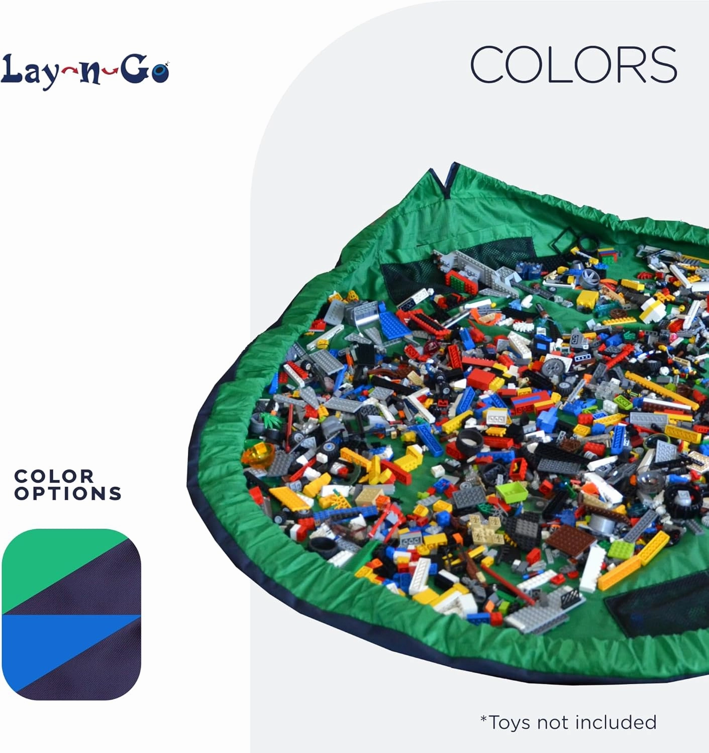 Lay-n-Go 2-in-1 Portable Drawstring Toys Storage Organizer and Play Mat for Room and Travel, Made for Kids and Toddlers with a Durable Patented Design