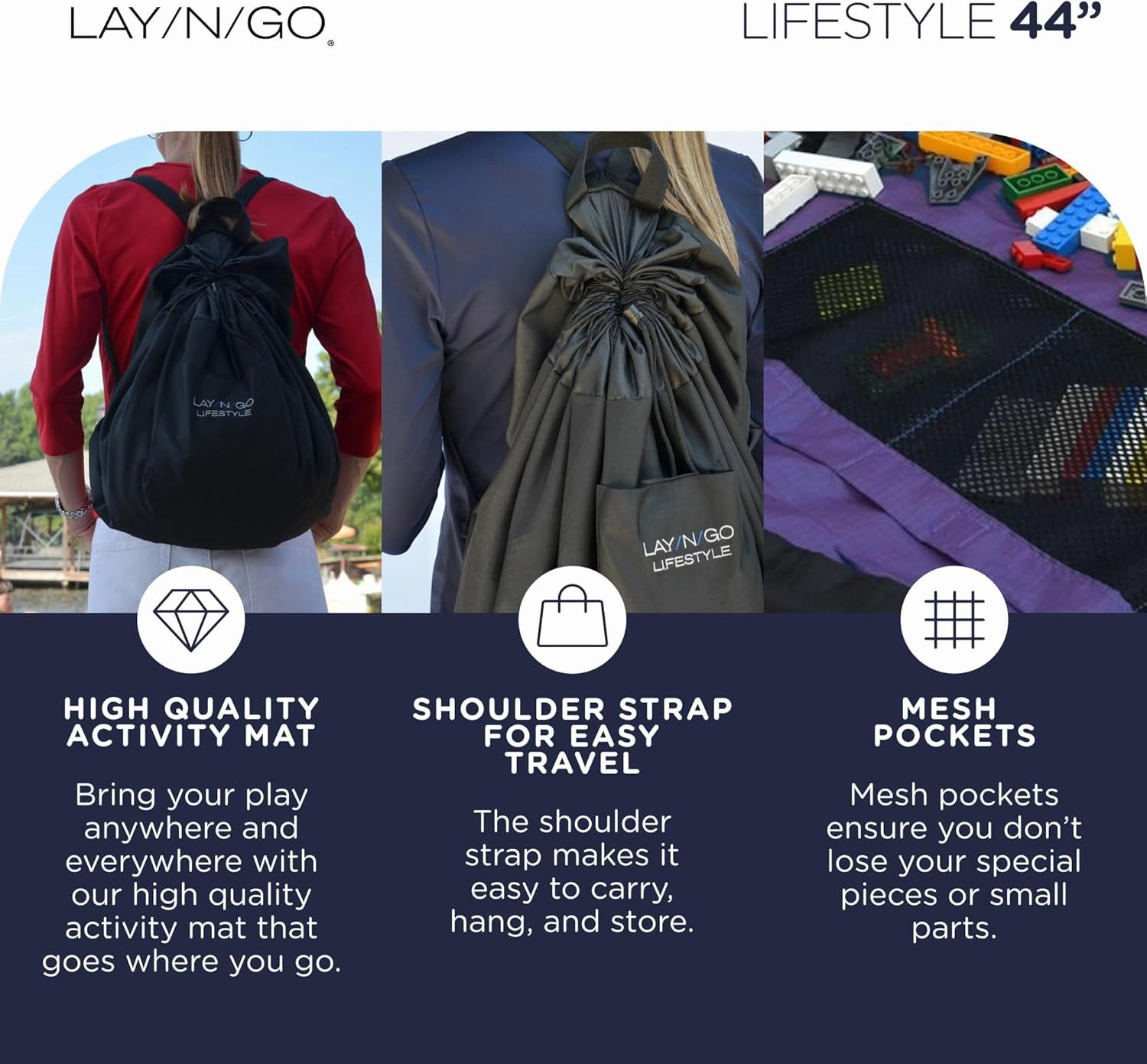 Lay-n-Go 2-in-1 Portable Drawstring Toys Storage Organizer and Play Mat for Room and Travel, Made for Kids and Toddlers with a Durable Patented Design