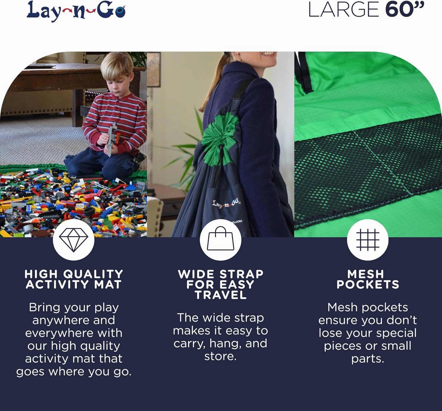 Lay-n-Go 2-in-1 Portable Drawstring Toys Storage Organizer and Play Mat for Room and Travel, Made for Kids and Toddlers with a Durable Patented Design