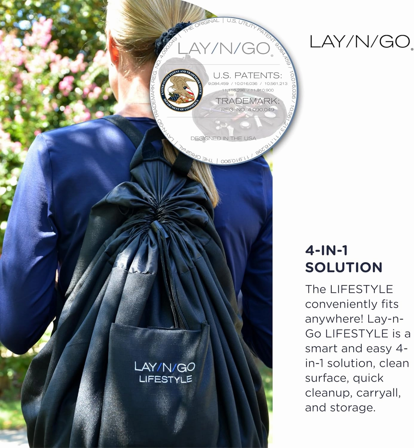 Lay-n-Go 2-in-1 Portable Drawstring Toys Storage Organizer and Play Mat for Room and Travel, Made for Kids and Toddlers with a Durable Patented Design
