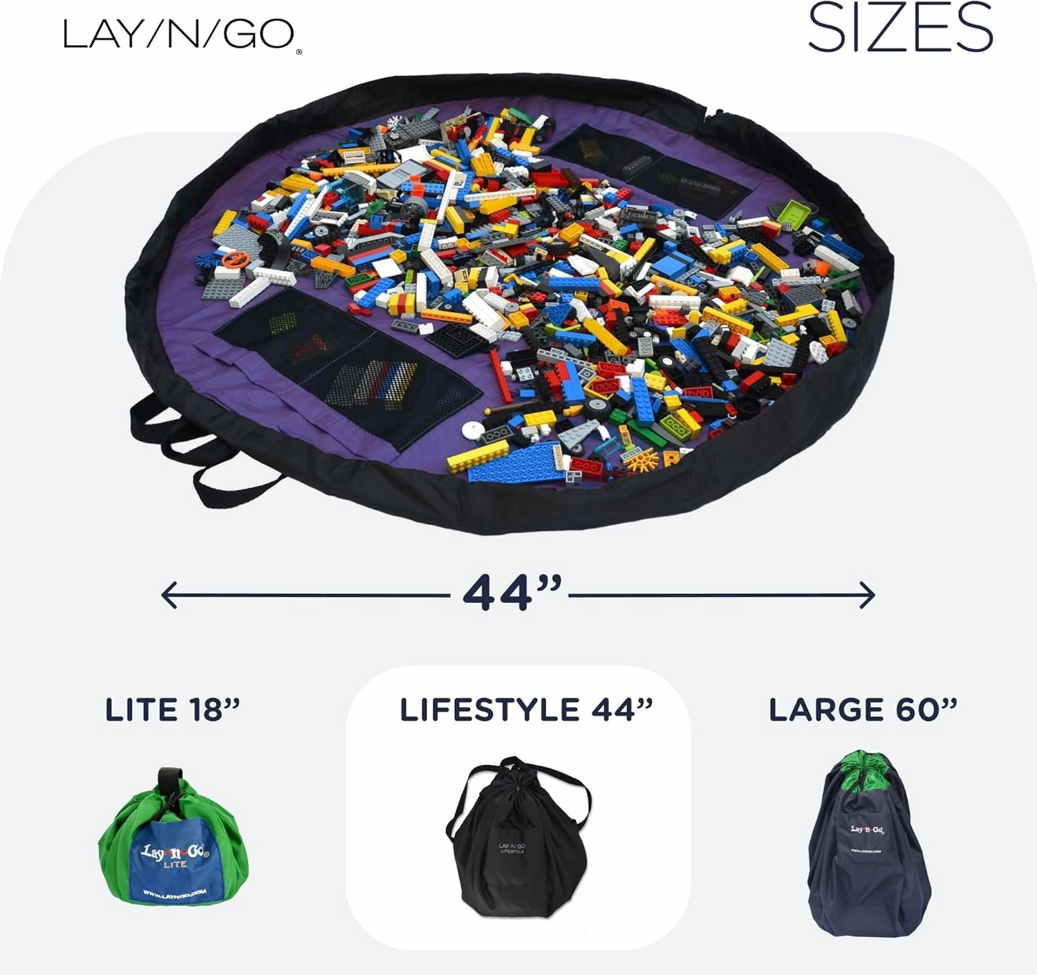 Lay-n-Go 2-in-1 Portable Drawstring Toys Storage Organizer and Play Mat for Room and Travel, Made for Kids and Toddlers with a Durable Patented Design