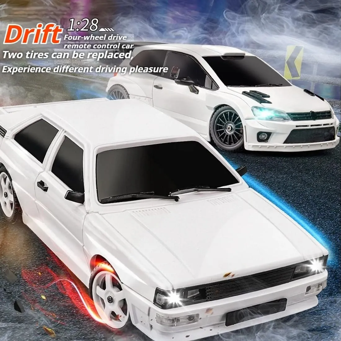 LD2803 Mini RC Drift Car, 2.4Ghz RC Off-Road Racing Cars with Drift Tires and LED Searchlight, 1:64 Scale Remote Control Vehicle Gift for Enthusiasts
