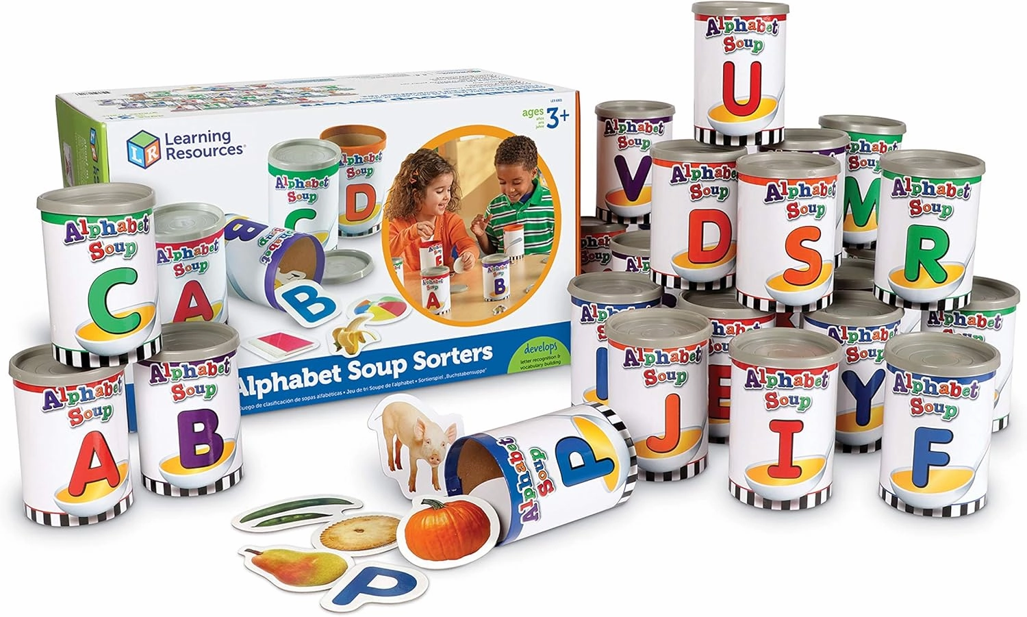 Learning Resources Alphabet Soup Sorters - 208 Pieces, Ages 3 , Early Phonics Manipulatives, ABCs, Alphabet Awareness & Recognition, Alphabet Soup Games