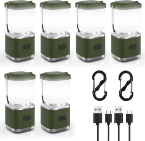 LED Camping Lantern Rechargeable, 2000LM Small Camping Lights Lantern with Redlight&20Hours Runtime&Stepless Dimming, Hurricane Emergency Lights for Power Outages, Waterproof, Camping Essentials,6pcs