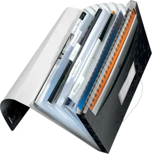 Leitz A4 Expanding File with 6 Compartments, Elastic Band Fastener, Black, WOW Range, 45890095