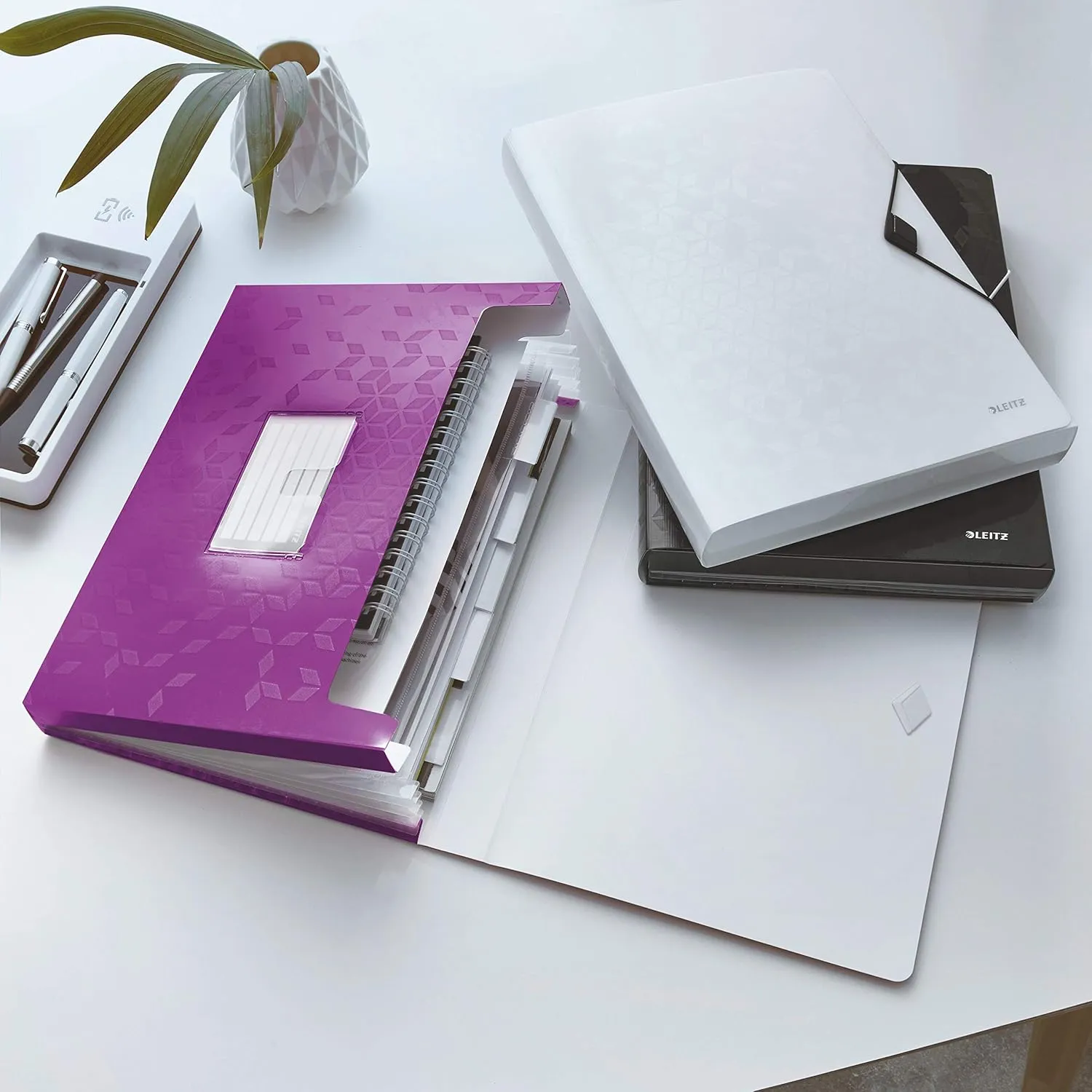 Leitz A4 Expanding File with 6 Compartments, Elastic Band Fastener, Purple, Wow Range, 45890062