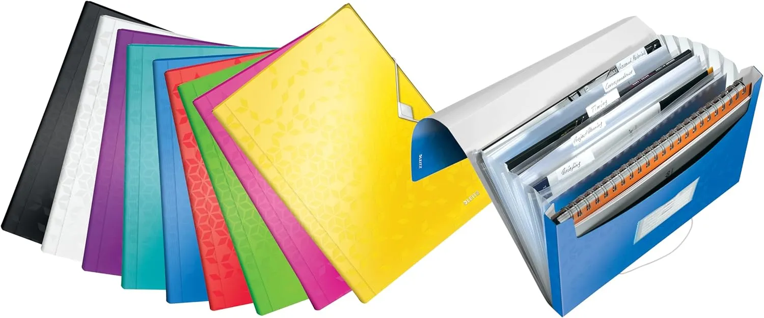 Leitz A4 Expanding File with 6 Compartments, Elastic Band Fastener, Purple, Wow Range, 45890062