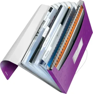 Leitz A4 Expanding File with 6 Compartments, Elastic Band Fastener, Purple, Wow Range, 45890062