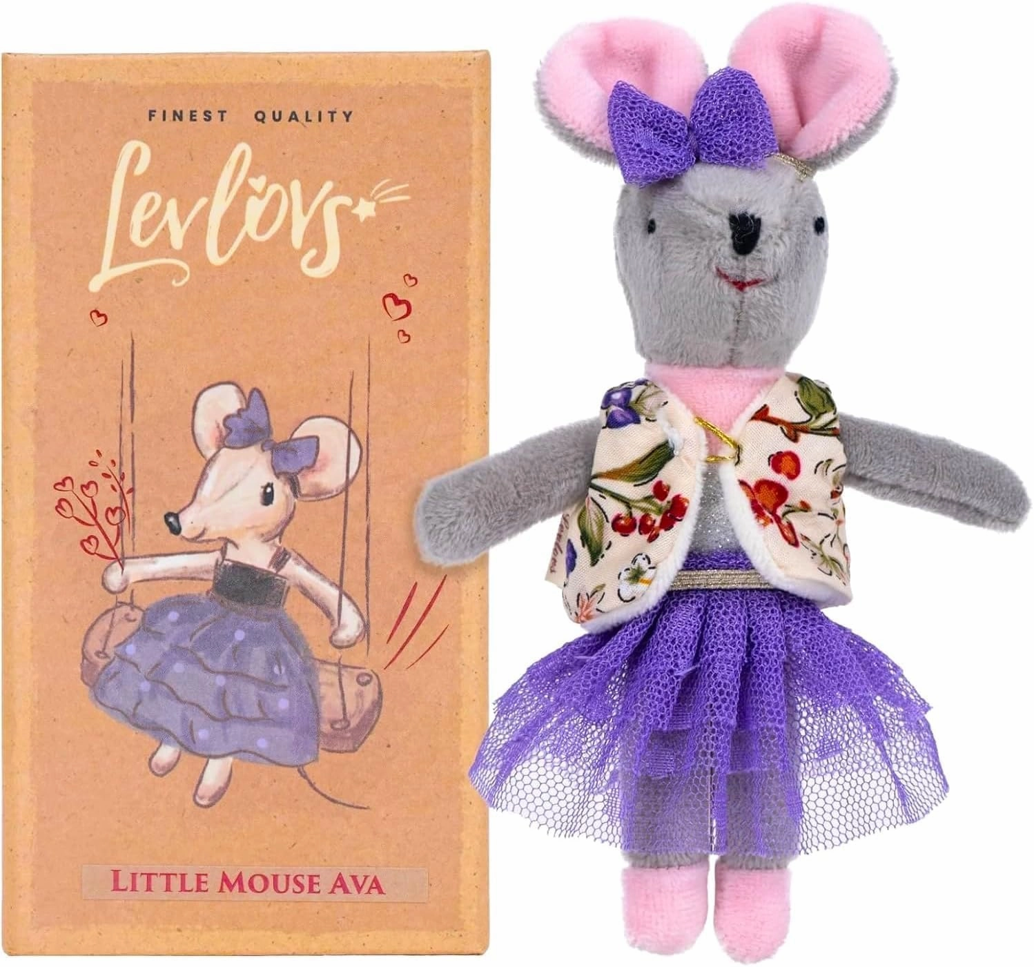 LEVLOVS Birthday Mouse Stuffed Animal｜Linen Toy｜Fairy Mouse｜Mini Dolls Set｜Fabric Doll Mice Toys ｜Family Dolls