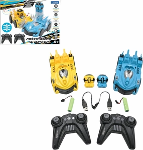 LEXiBOOK, Crosslander® RC Bumper, Set of 2 Radio-Controlled Racer Bumper Cars, up to 12 km/h (7mph), 2 Removable Characters, Sound and Light Effects, Yellow/Blue, RC2