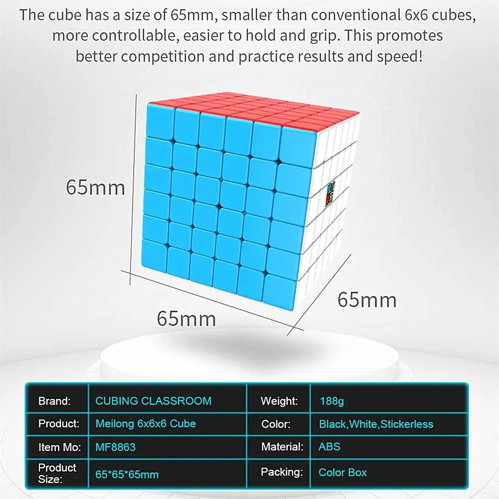 LiangCuber Moyu Meilong Speed Cube 6x6 Stickerless Meilong Puzzle Cube Education Toys Magic Cubes