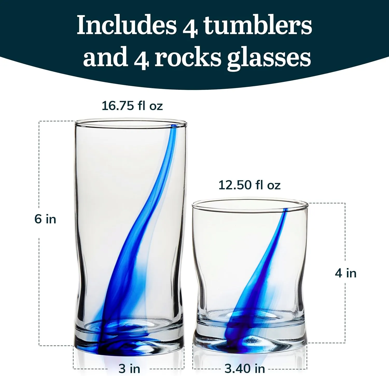 Libbey Blue Ribbon Tumbler and Rocks Drinking Glass Set of 8, Artisanal, Four-Dimpled Glass Cups Set, Clear Glassware Drinking Glasses for Daily Use