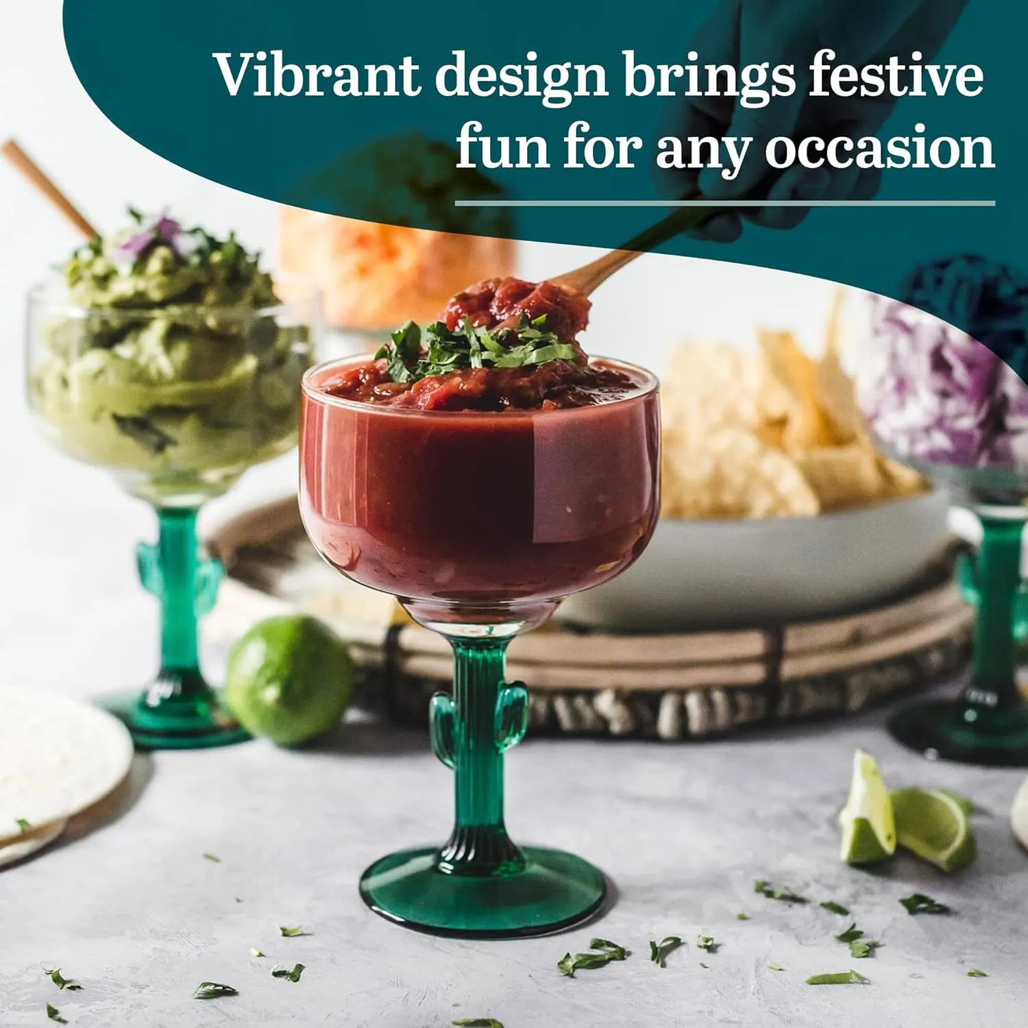 Libbey Cactus Margarita Glasses Set of 4, Durable Green Stemmed Cocktail Glasses, Lead-Free Cactus Glassware, Unique Plant Themed Frozen Margarita Glasses, 16-Ounce