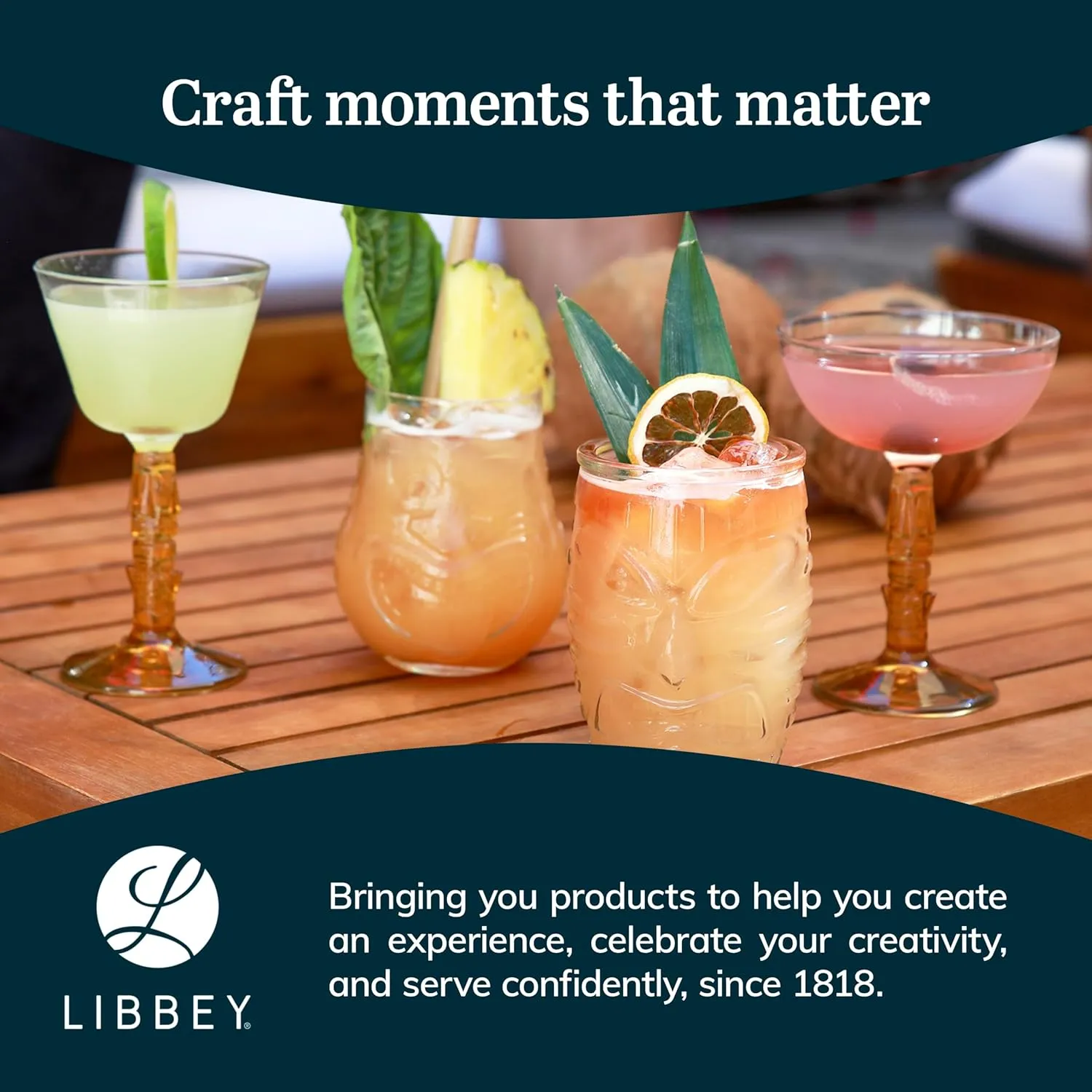 Libbey Tiki Bamboo Highball Drinking Glasses,Iconic 16 Oz Tall Cocktail Glasses Set of 4,Modern Highball Cocktail Glasses