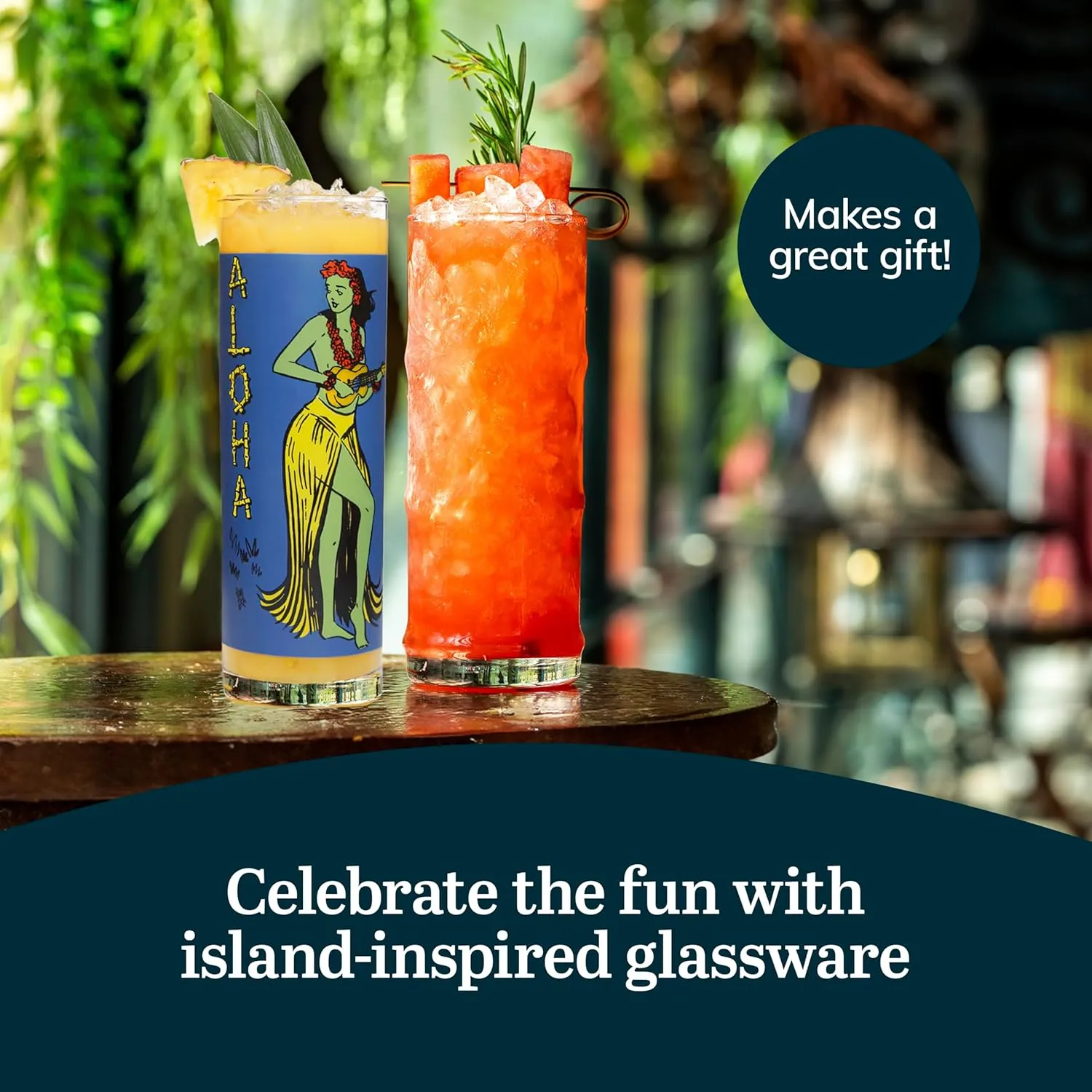 Libbey Tiki Bamboo Highball Drinking Glasses,Iconic 16 Oz Tall Cocktail Glasses Set of 4,Modern Highball Cocktail Glasses