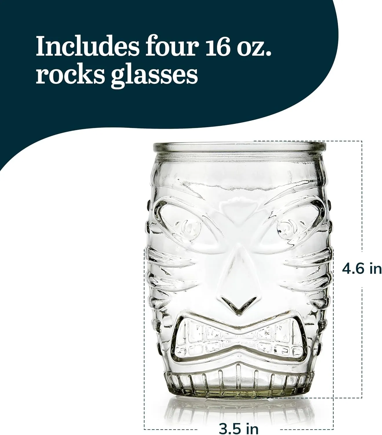 Libbey Tiki Statue Rocks Glasses Set, Iconic Mid Century Short Drinking Glasses Set of 4, Modern Cocktail Drinking Glasses for Backyard Parties