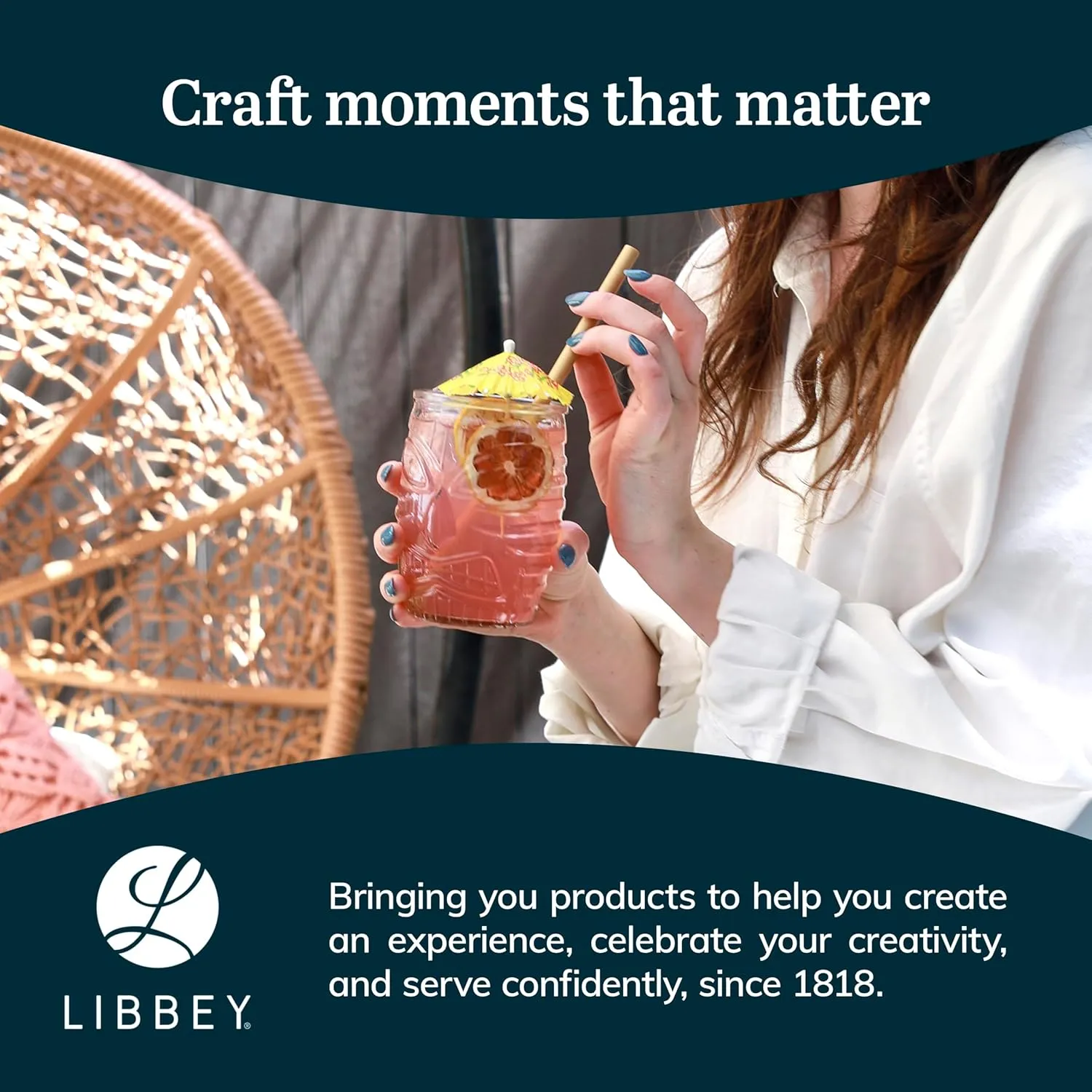 Libbey Tiki Statue Rocks Glasses Set, Iconic Mid Century Short Drinking Glasses Set of 4, Modern Cocktail Drinking Glasses for Backyard Parties