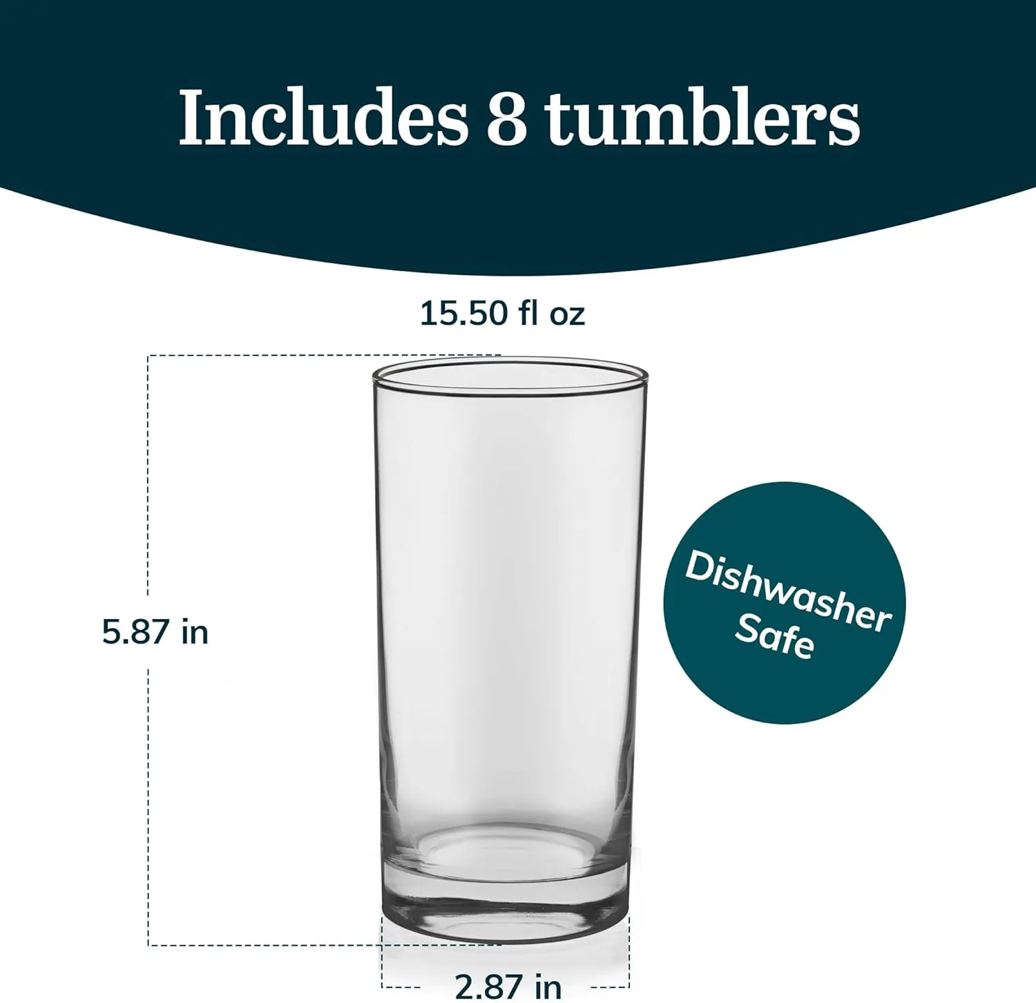 Libbey Tumbler Drinking Glass Sets, Durable Heavy Base Drinking Glasses, Lead-Free Tall Water Glasses Set, Sophisticated Beer Glasses Set of 8