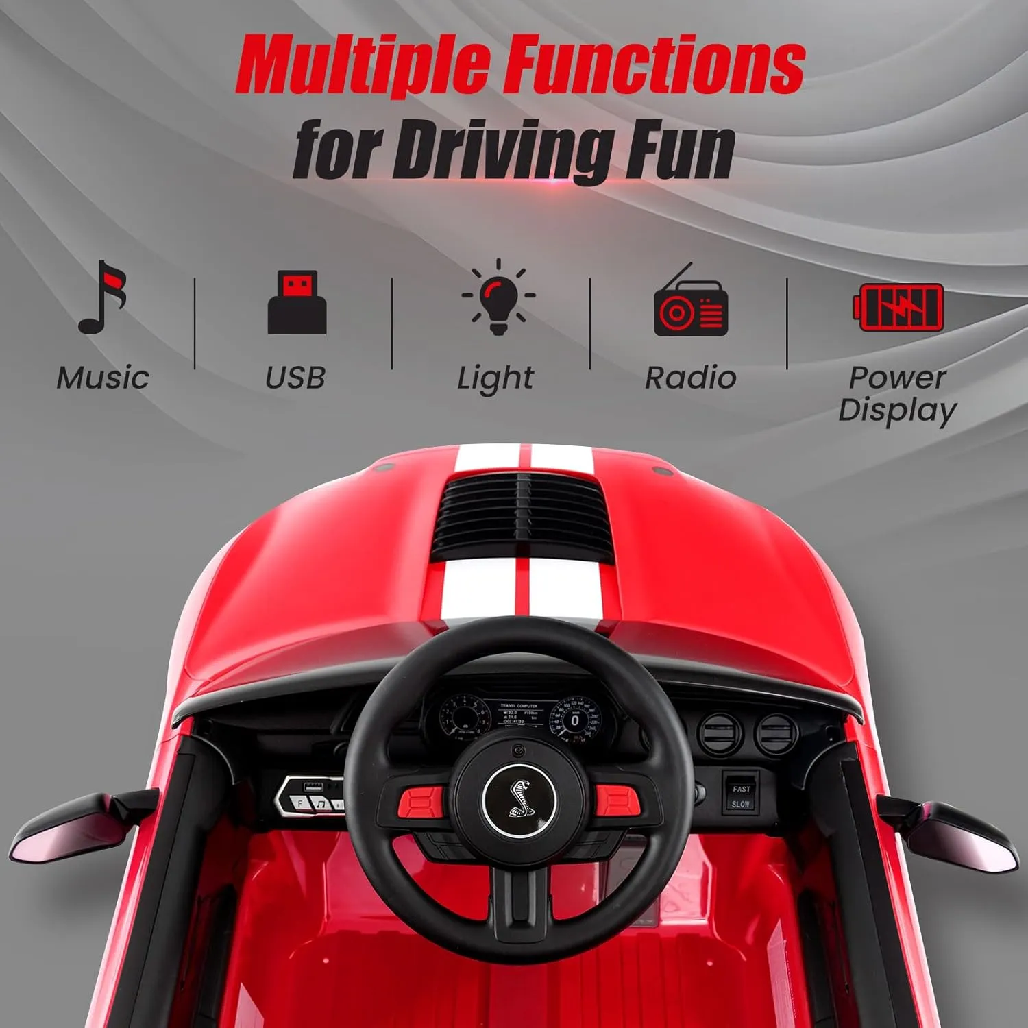 Licensed Ford Mustang GT500 Ride on Car for Kids by INFANS, Battery Powered Electric Vehicle with Remote Control, Headlight, Power Display, USB, Music, Electric Car for Kids to Drive Age 3  (Red)