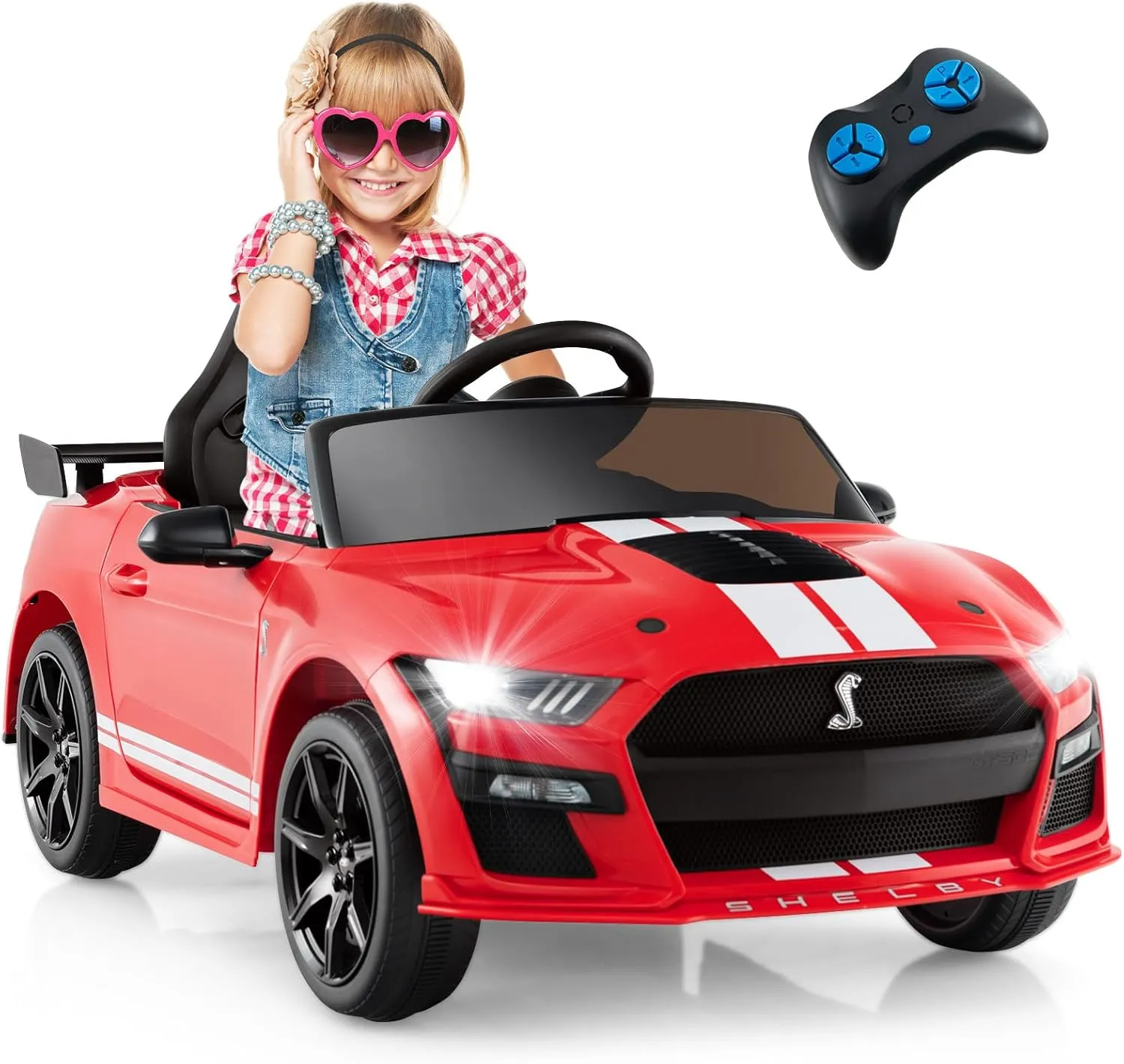 Licensed Ford Mustang GT500 Ride on Car for Kids by INFANS, Battery Powered Electric Vehicle with Remote Control, Headlight, Power Display, USB, Music, Electric Car for Kids to Drive Age 3  (Red)