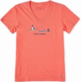 Life is Good - Womens Ocean Vista Keep It Simple Short Sleeve Crusher-Lite V-Neck T-Shirt