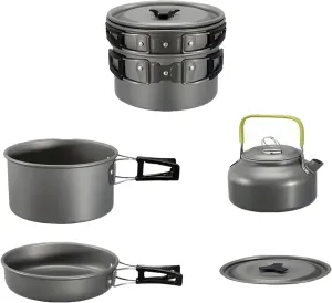 Lightweight Camping Cookware Set,3-Piece Non-Stick Aluminum Kit with Pot,Pan&Kettle,Foldable Handles,Compact &Portable for Hiking,Backpacking&Outdoor Cooking